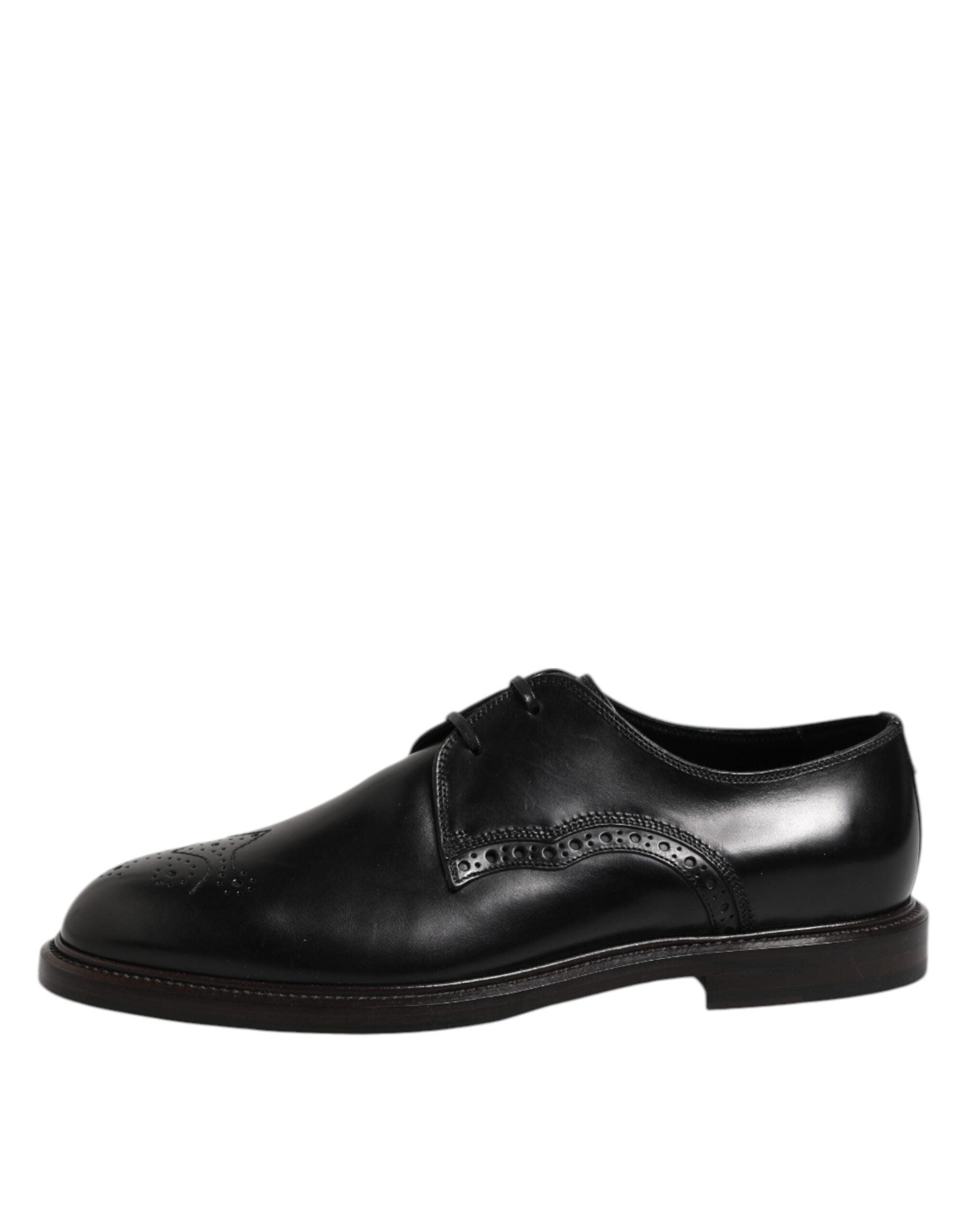 Dolce & Gabbana Black Leather Derby Wingtip Formal Shoes