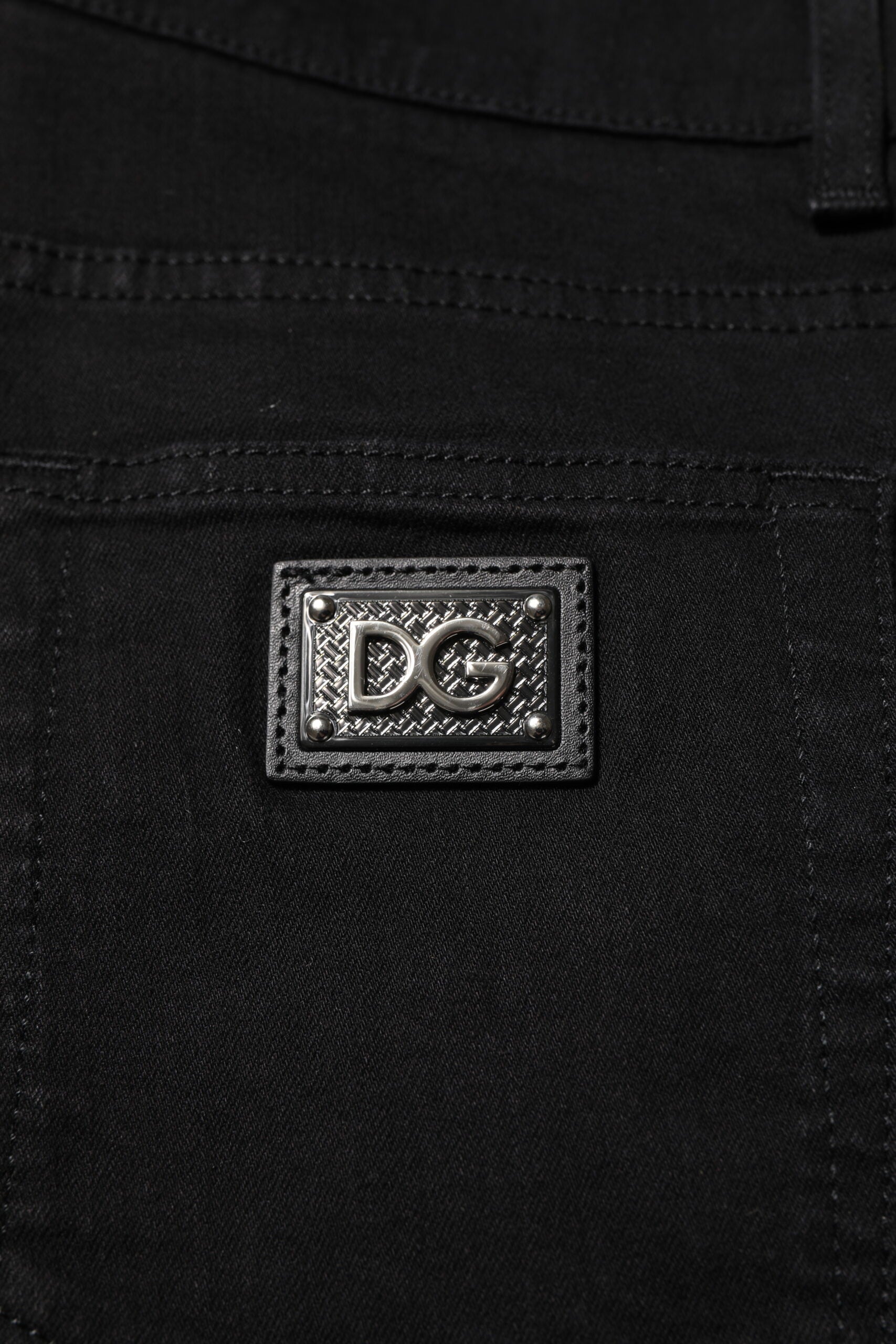 Dolce & Gabbana Dark Blue Cotton Logo Plaque GOLD Denim Jeans