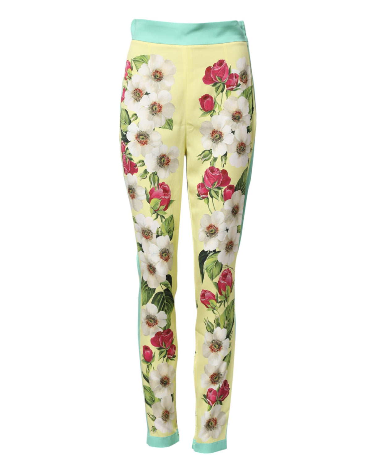 Dolce & Gabbana Yellow Silk Floral Leggings Pants