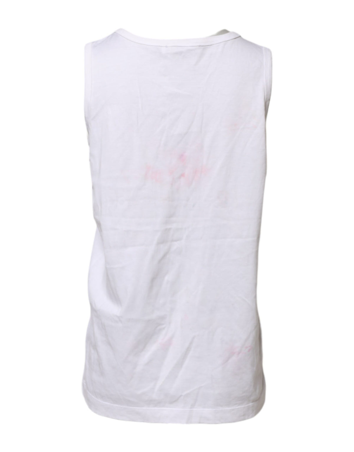 Dolce & Gabbana White Cotton Printed Sleeveless Round Neck Top