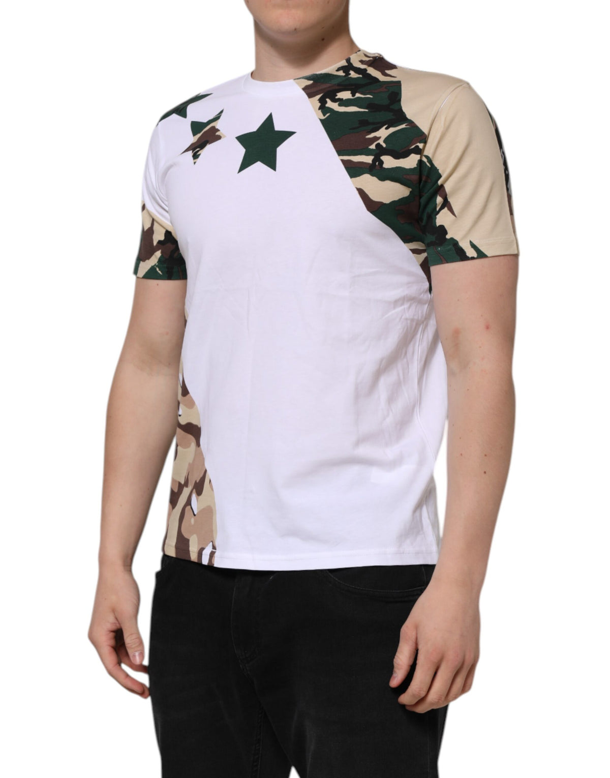Dolce & Gabbana White Camouflage Cotton Men Crew Neck T-shirt