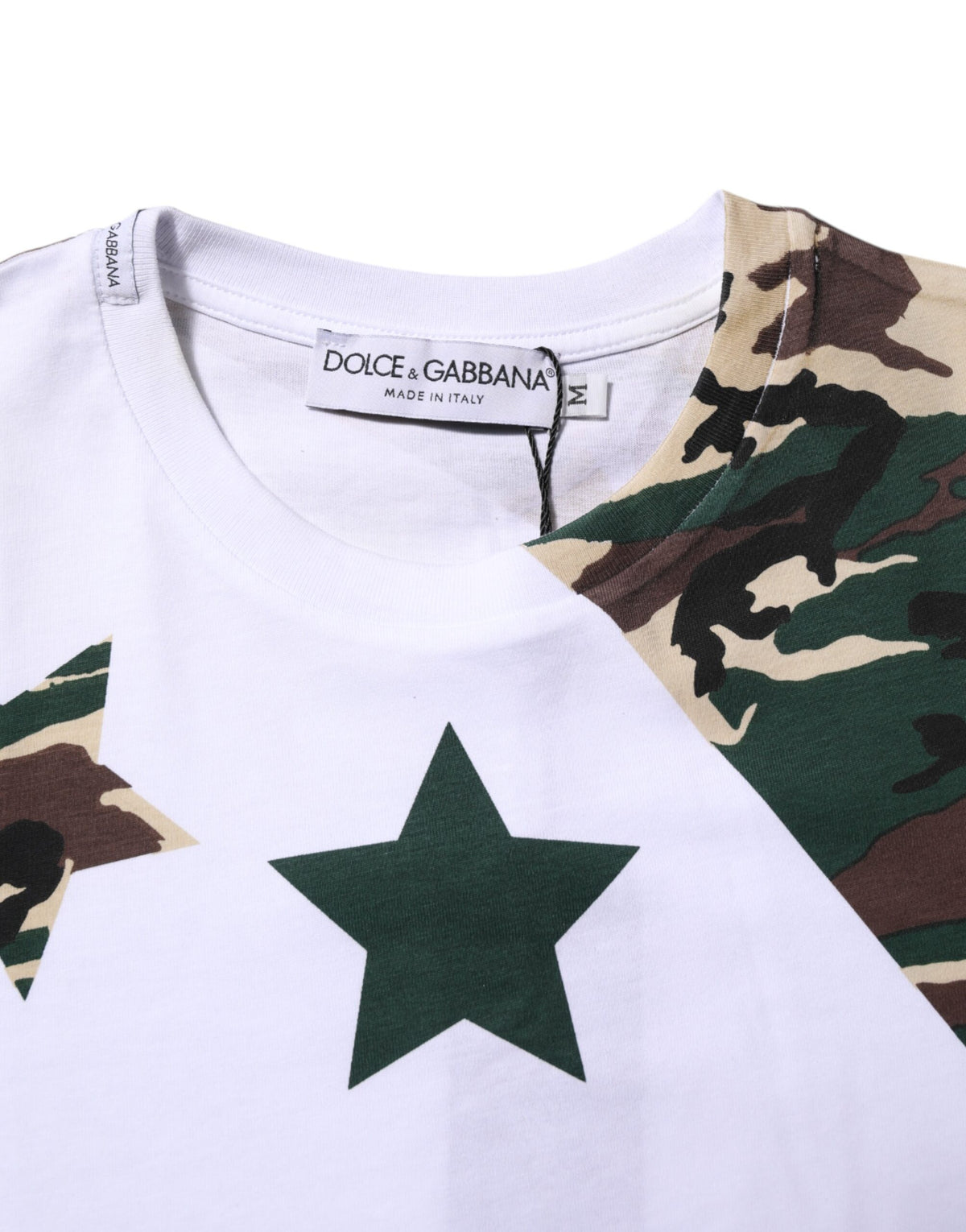 Dolce & Gabbana White Camouflage Cotton Men Crew Neck T-shirt