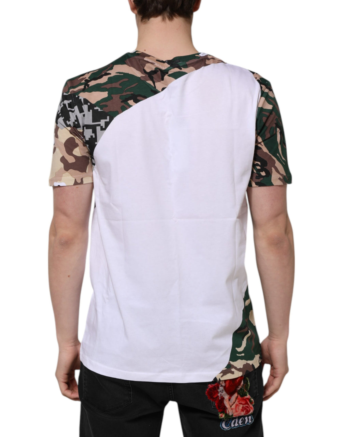 Dolce & Gabbana White Camouflage Cotton Men Crew Neck T-shirt