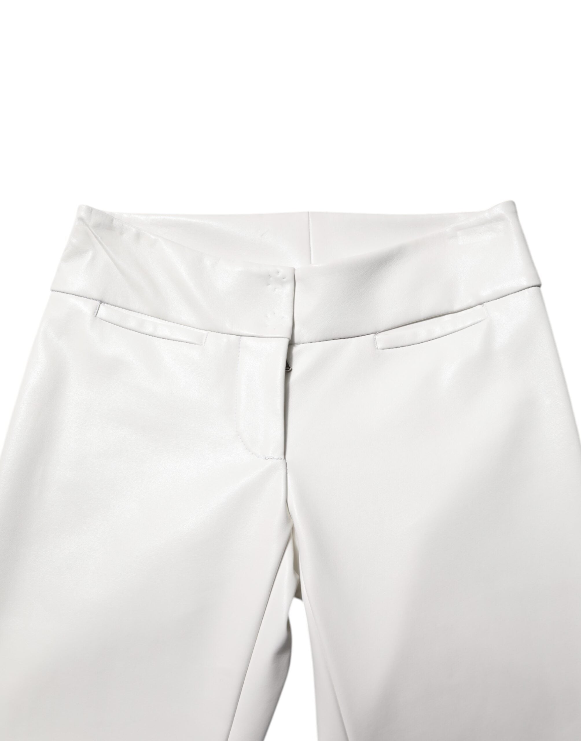 Dolce & Gabbana White Polyurethane High Waist Tapered Pants