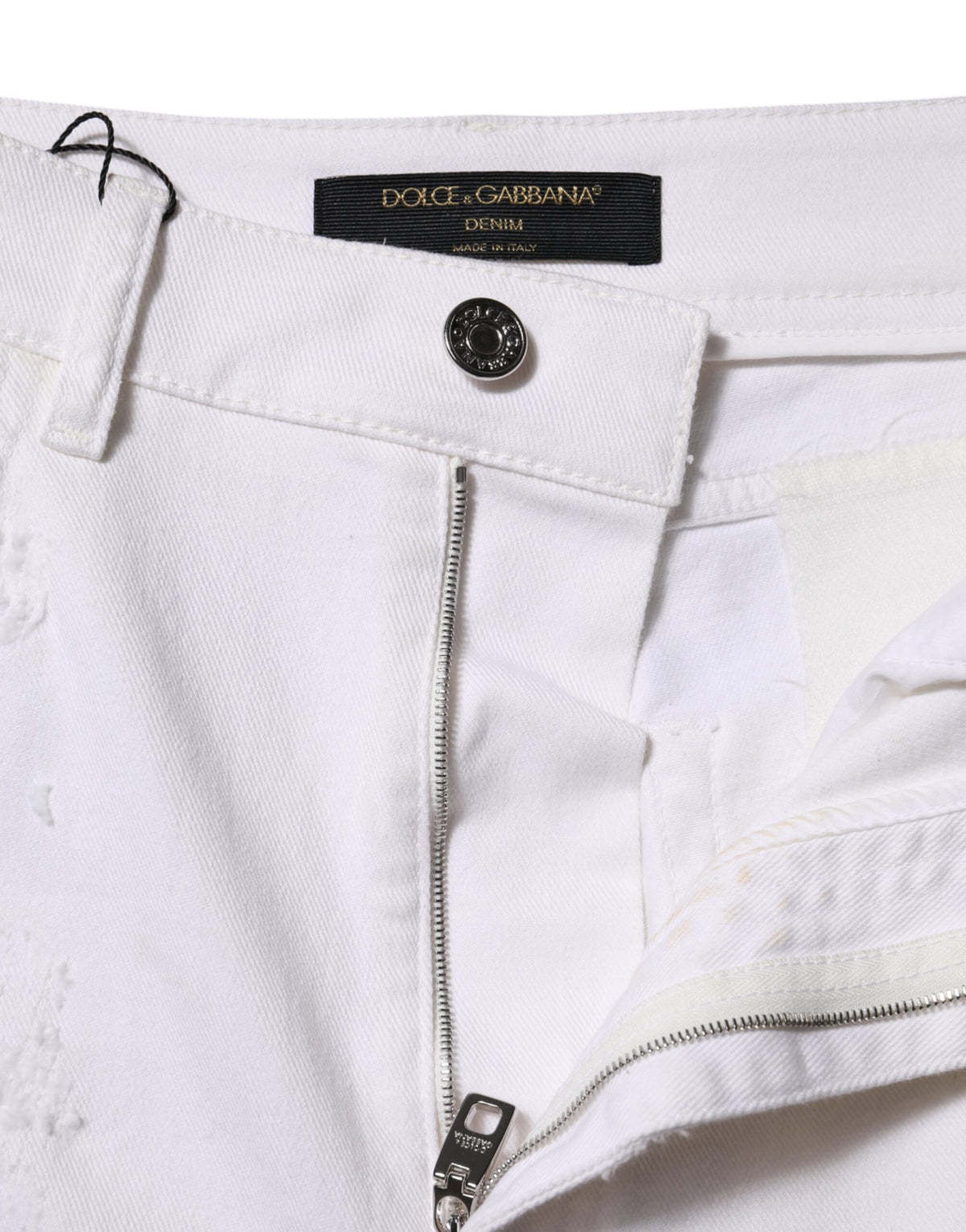 Dolce & Gabbana White Tattered Cotton High Waist Denim Jeans