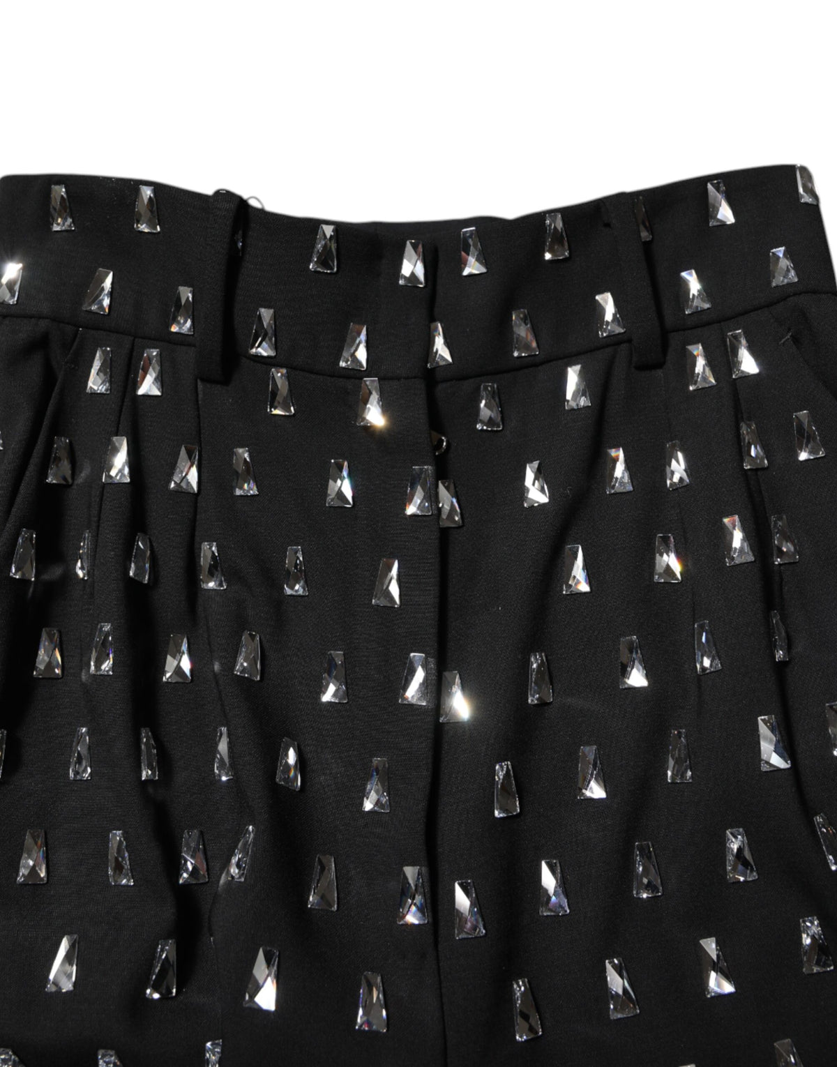 Dolce & Gabbana Black Crystal Embellished Wide Leg Pants