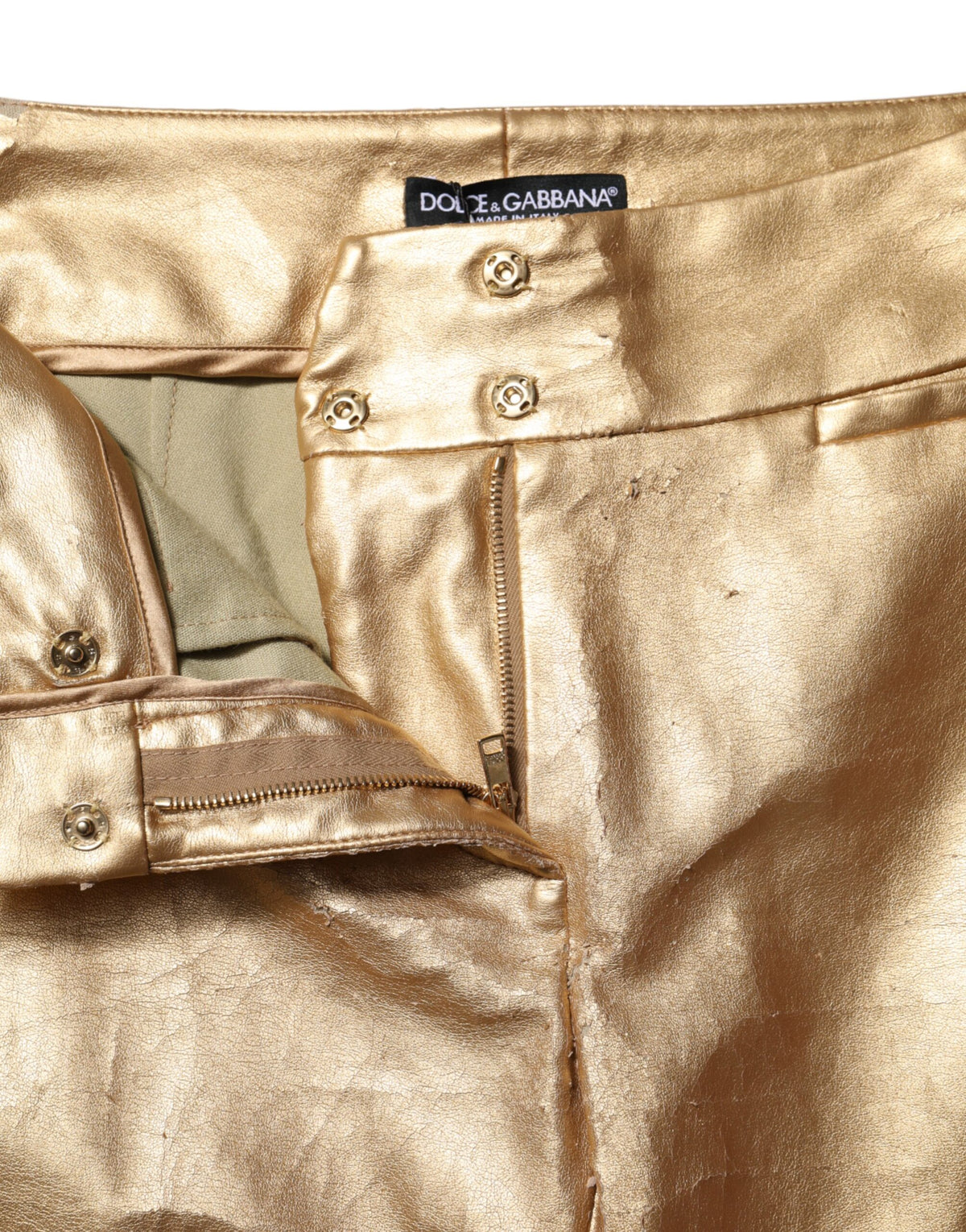 Dolce & Gabbana Metallic Gold High Waist Skinny Trouser Pants