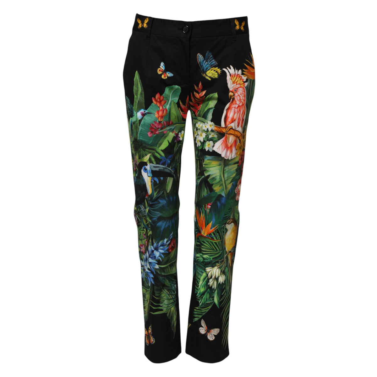 Dolce & Gabbana Black Cotton Tropical Mid Waist Pants