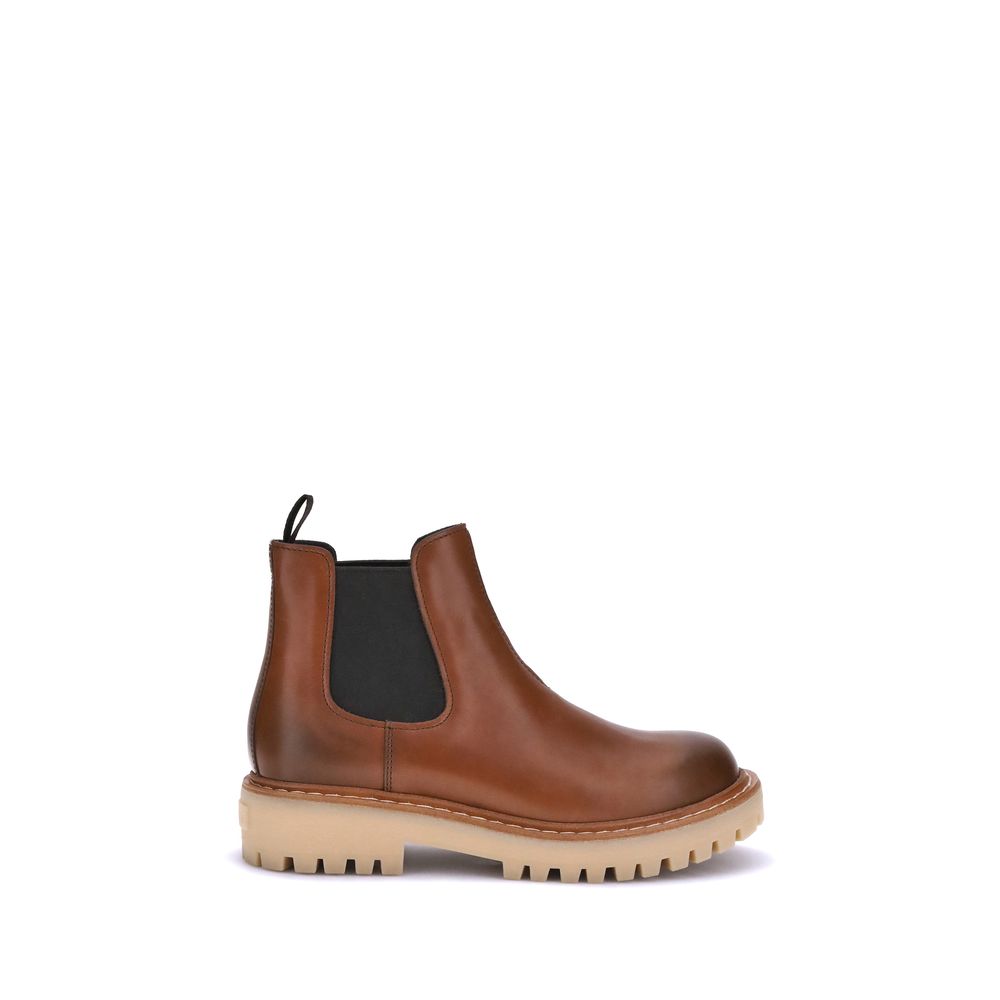 Prada Brown Calf Leather Bos Taurus Chelsea Boots