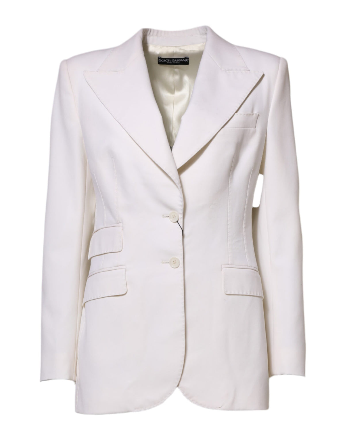 Dolce & Gabbana White Wool Single Breasted Women Coat Jacket