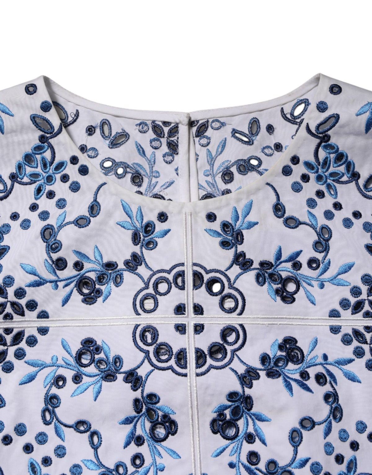 Dolce & Gabbana Blue Lace Eyelet Crew Neck Blouse Top