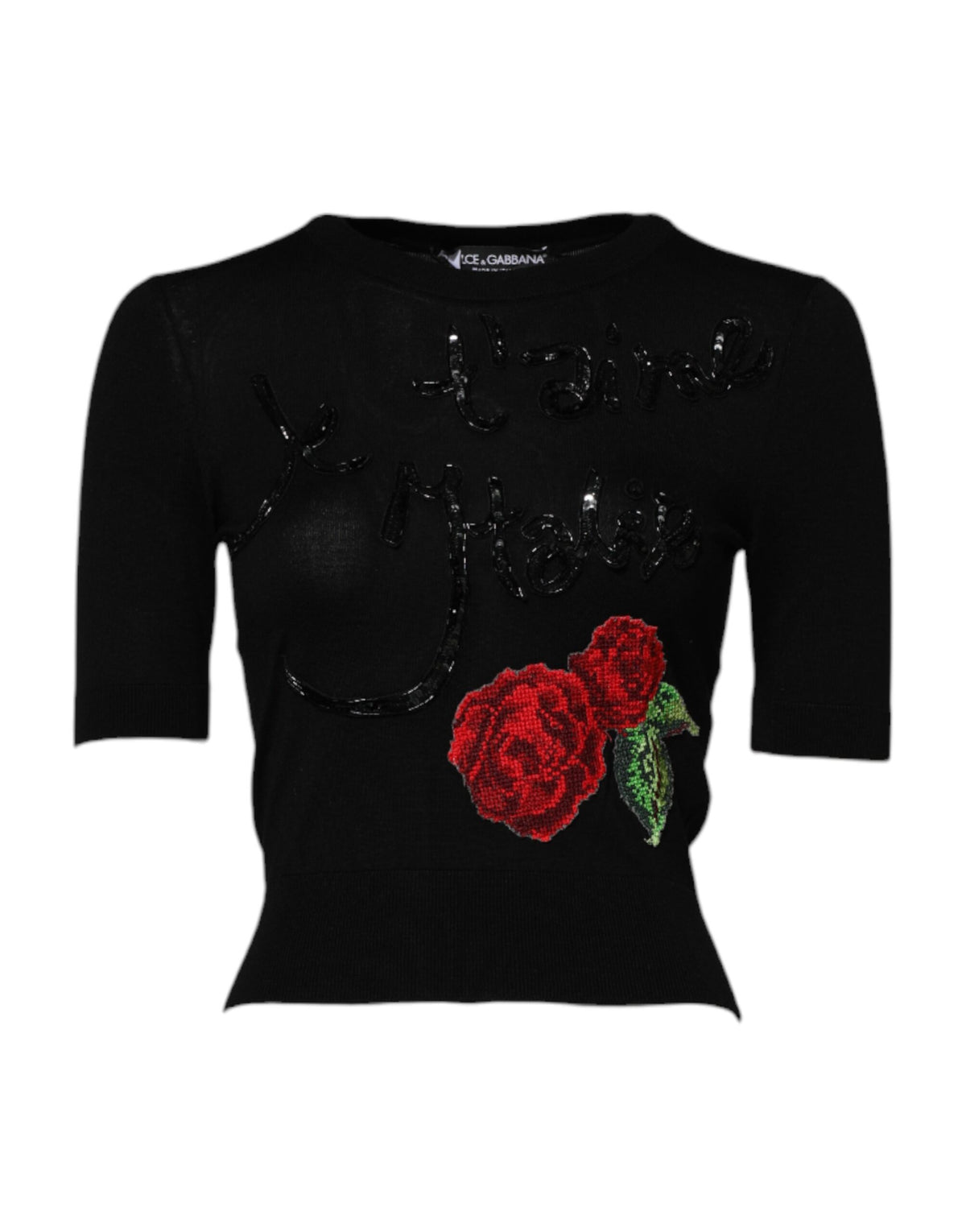 Dolce & Gabbana Black Rose Sequin Embellishments Blouse Top