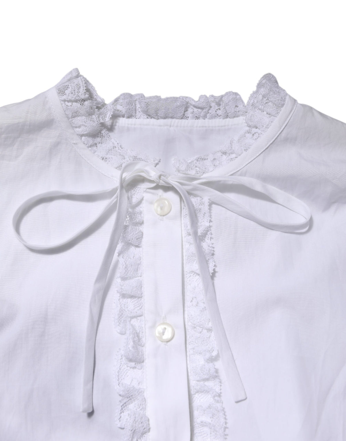 Dolce & Gabbana White Ruffled Lace Embellished Blouse Top