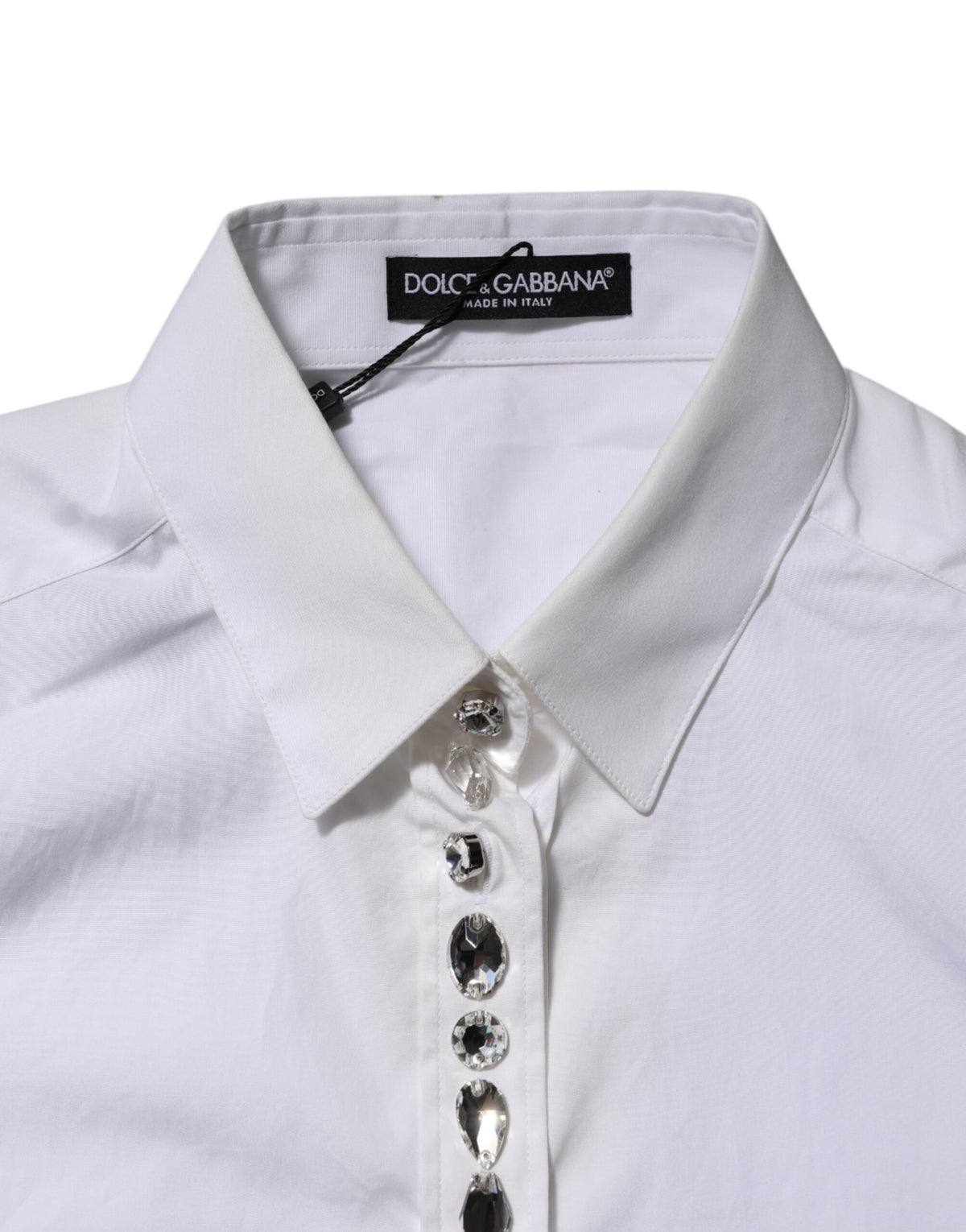 Dolce & Gabbana White Crystal Embellished Collared Shirt Top