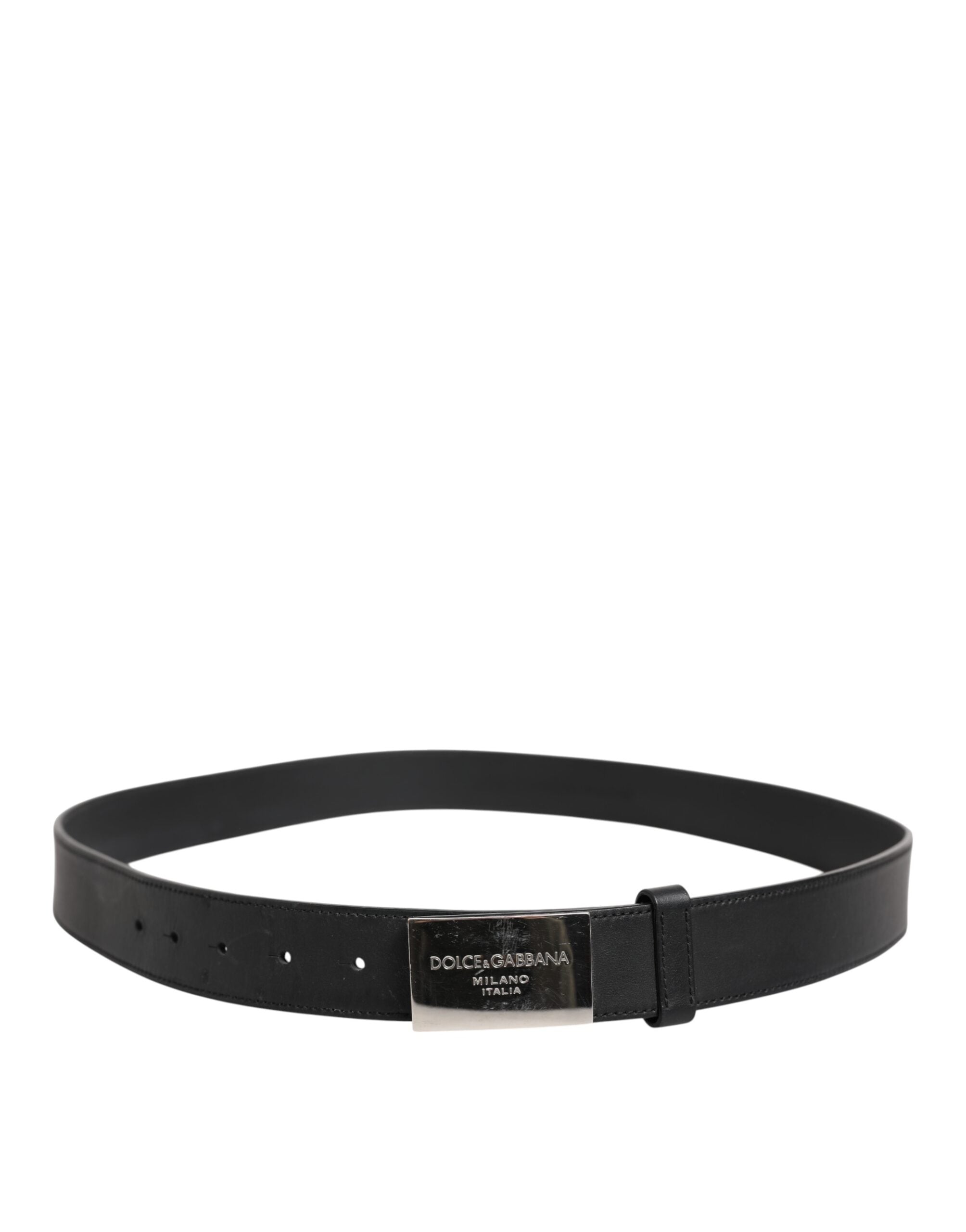 Dolce & Gabbana Black Leather Classic Metal Logo Buckle Belt