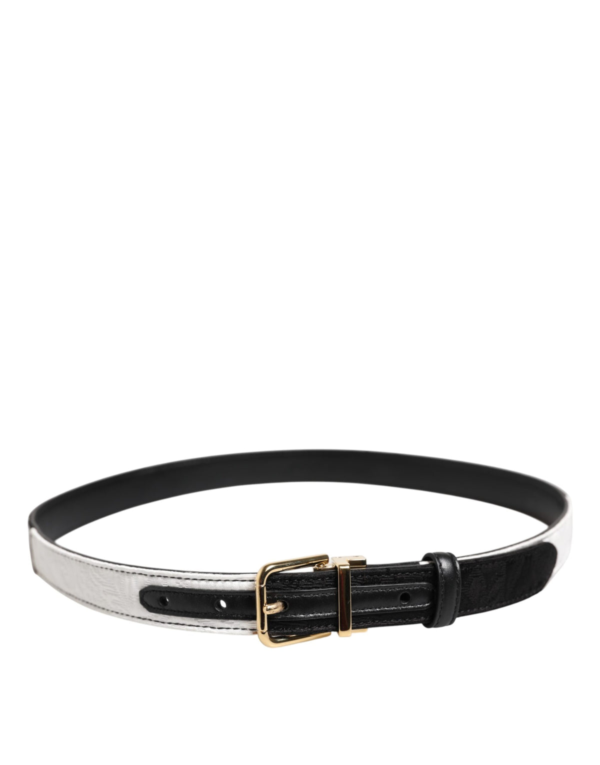 Dolce & Gabbana Black White Patchwork Gold Metal Buckle Belt