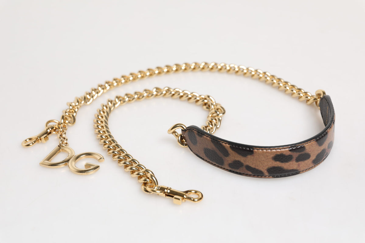 Dolce & Gabbana Brown Leopard Gold Brass Chain Accessory Shoulder Strap