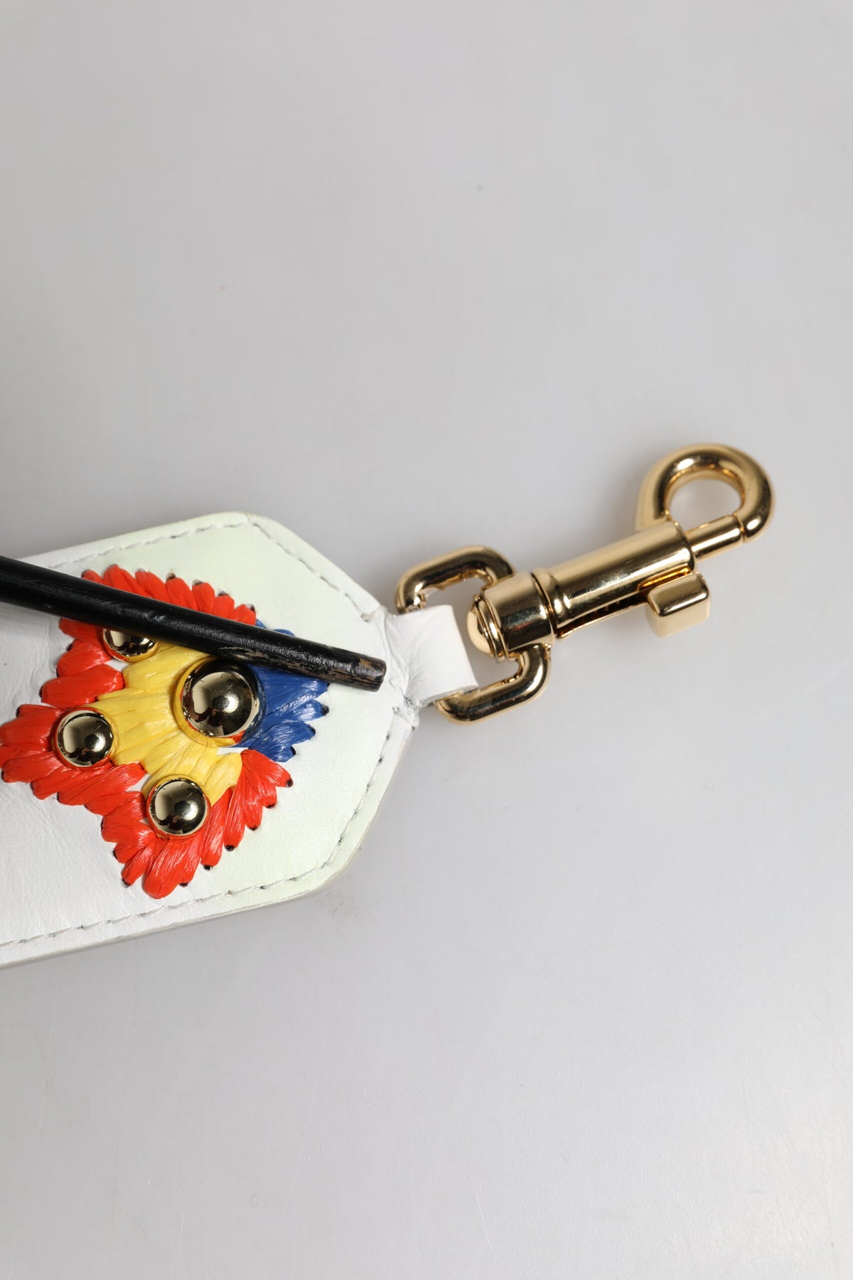 Dolce & Gabbana White Calfskin Raffia Embroidered Patchwork Shoulder Strap