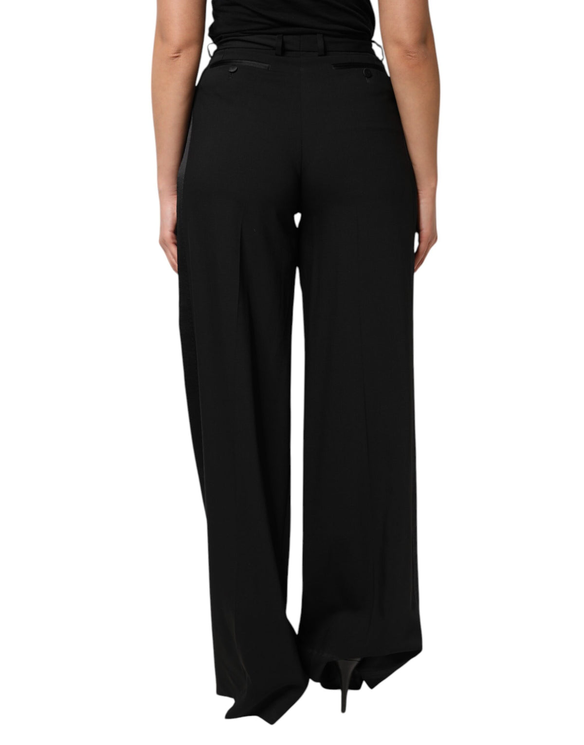 Dolce & Gabbana Black Wool High Waist Wide Leg Pants