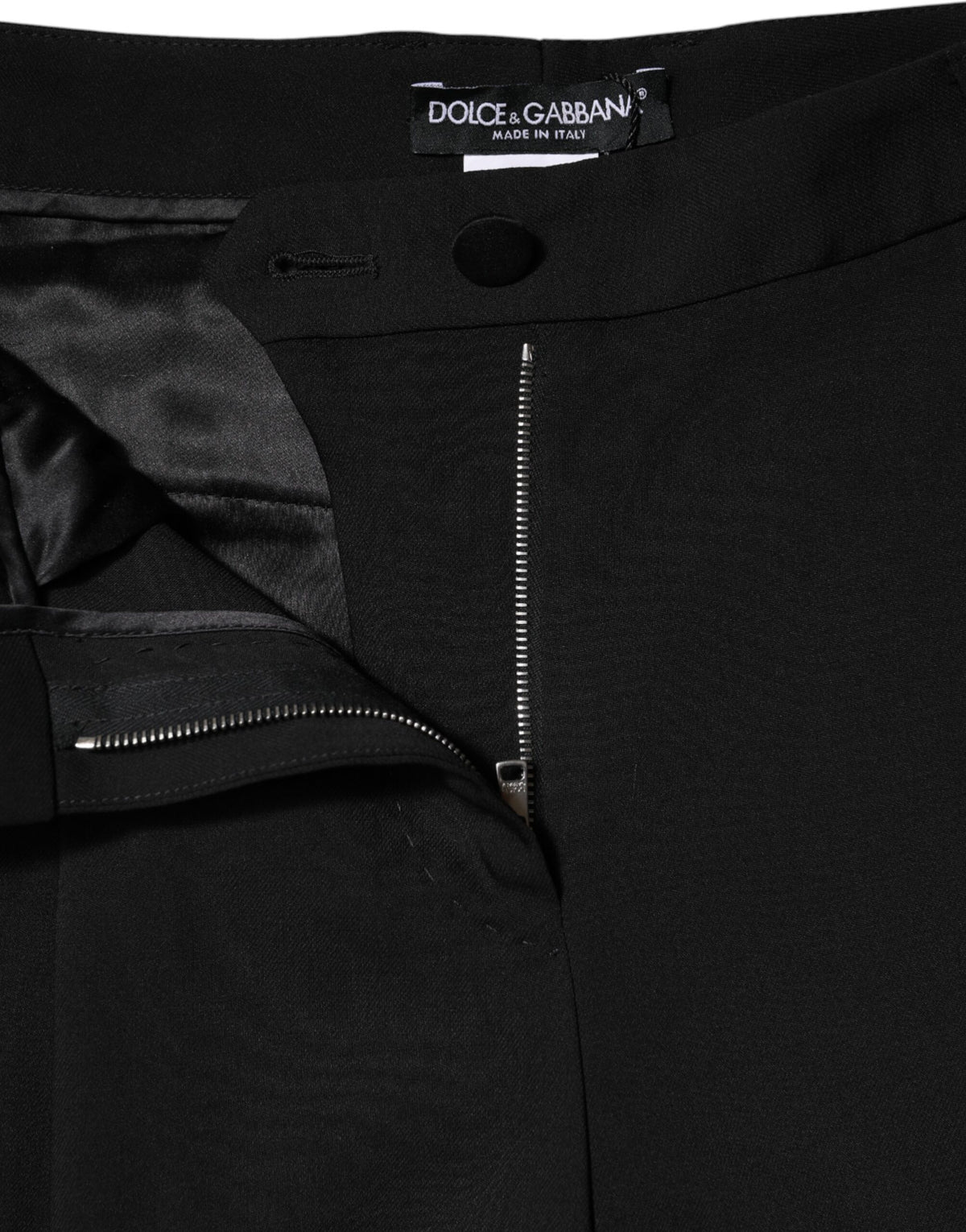 Dolce & Gabbana Black Wool High Waist Wide Leg Pants