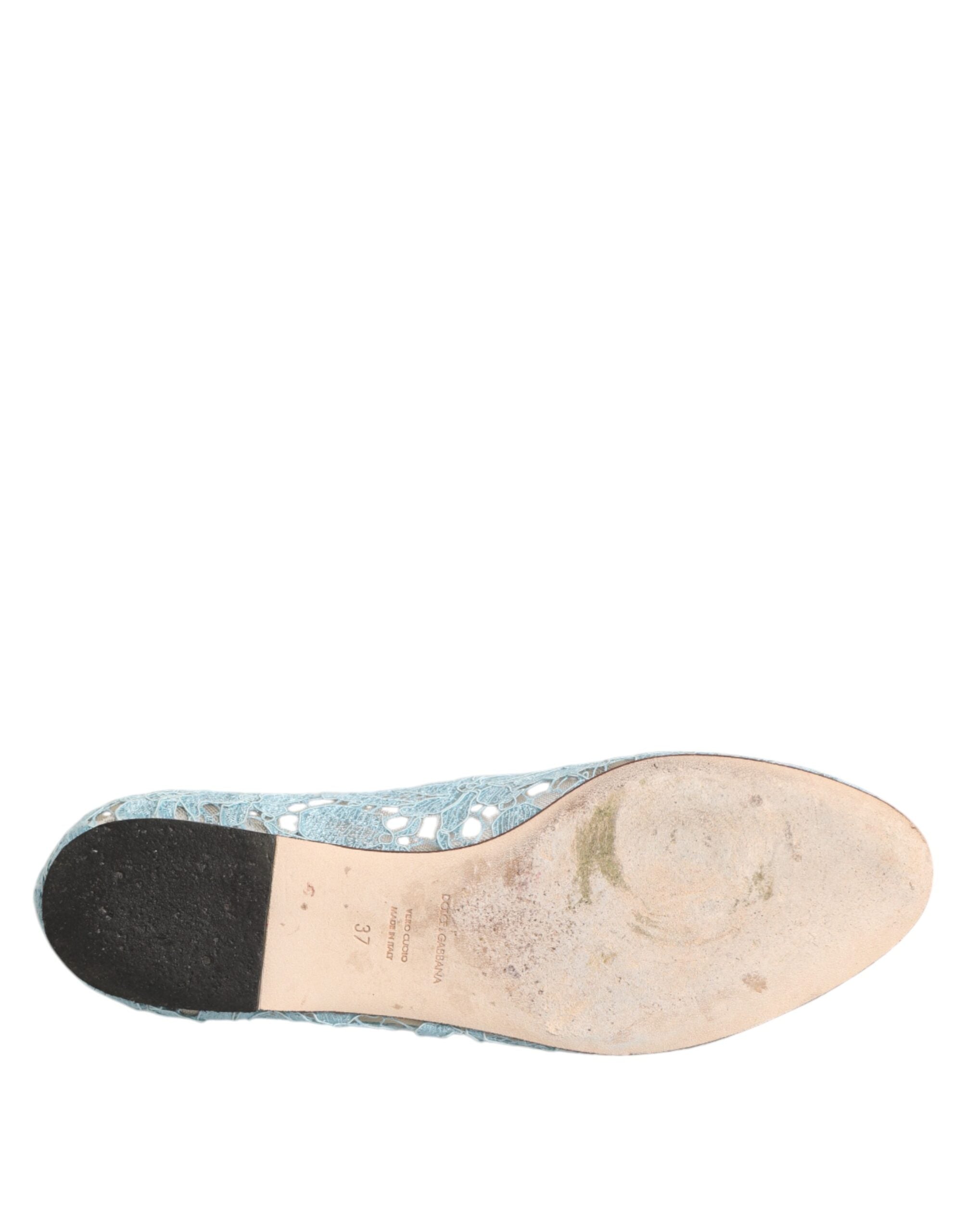 Dolce & Gabbana Blue Lace Crystal Ballet Flats Loafers Shoes