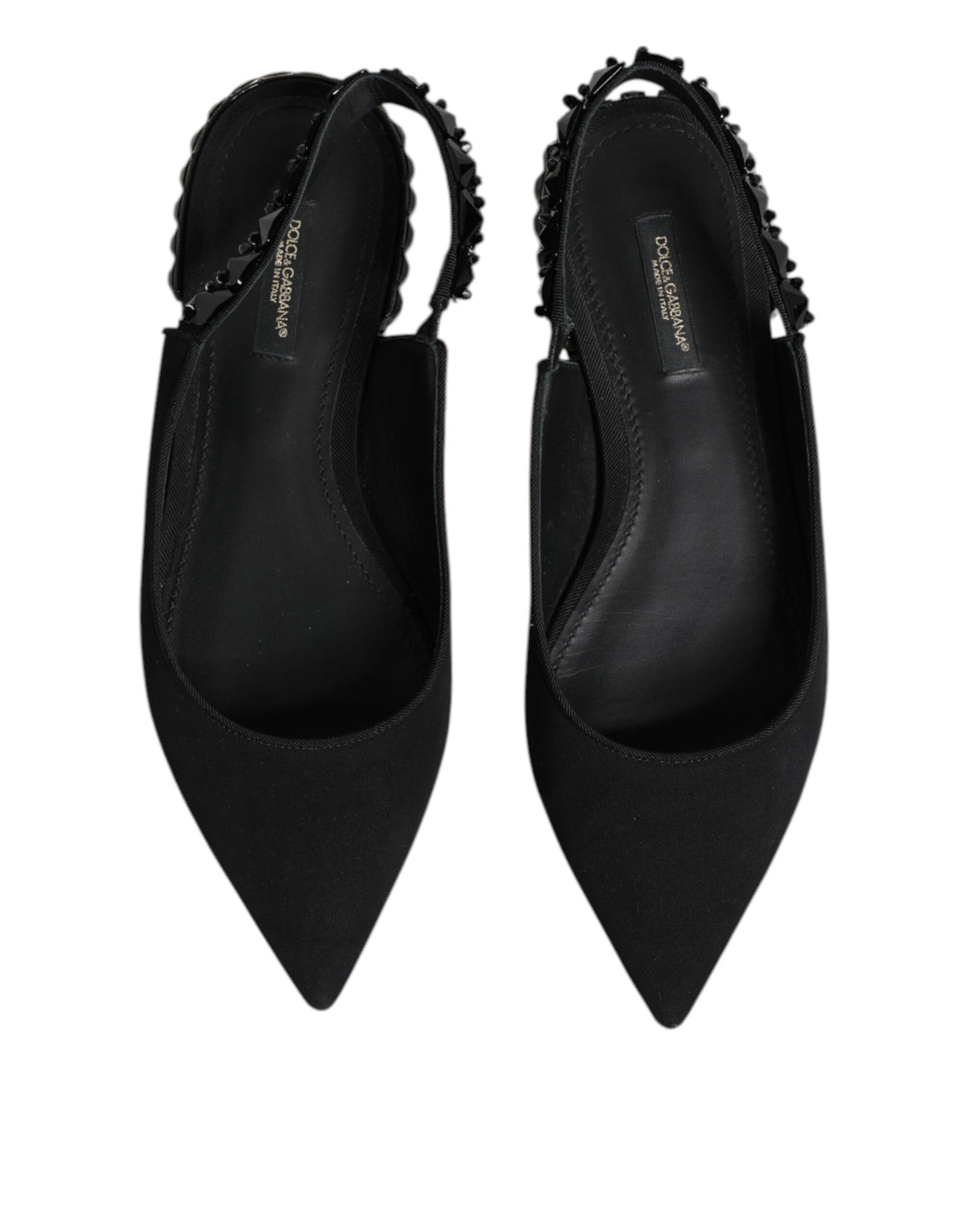 Dolce & Gabbana Black Crystal Charmeuse Slingback Shoes