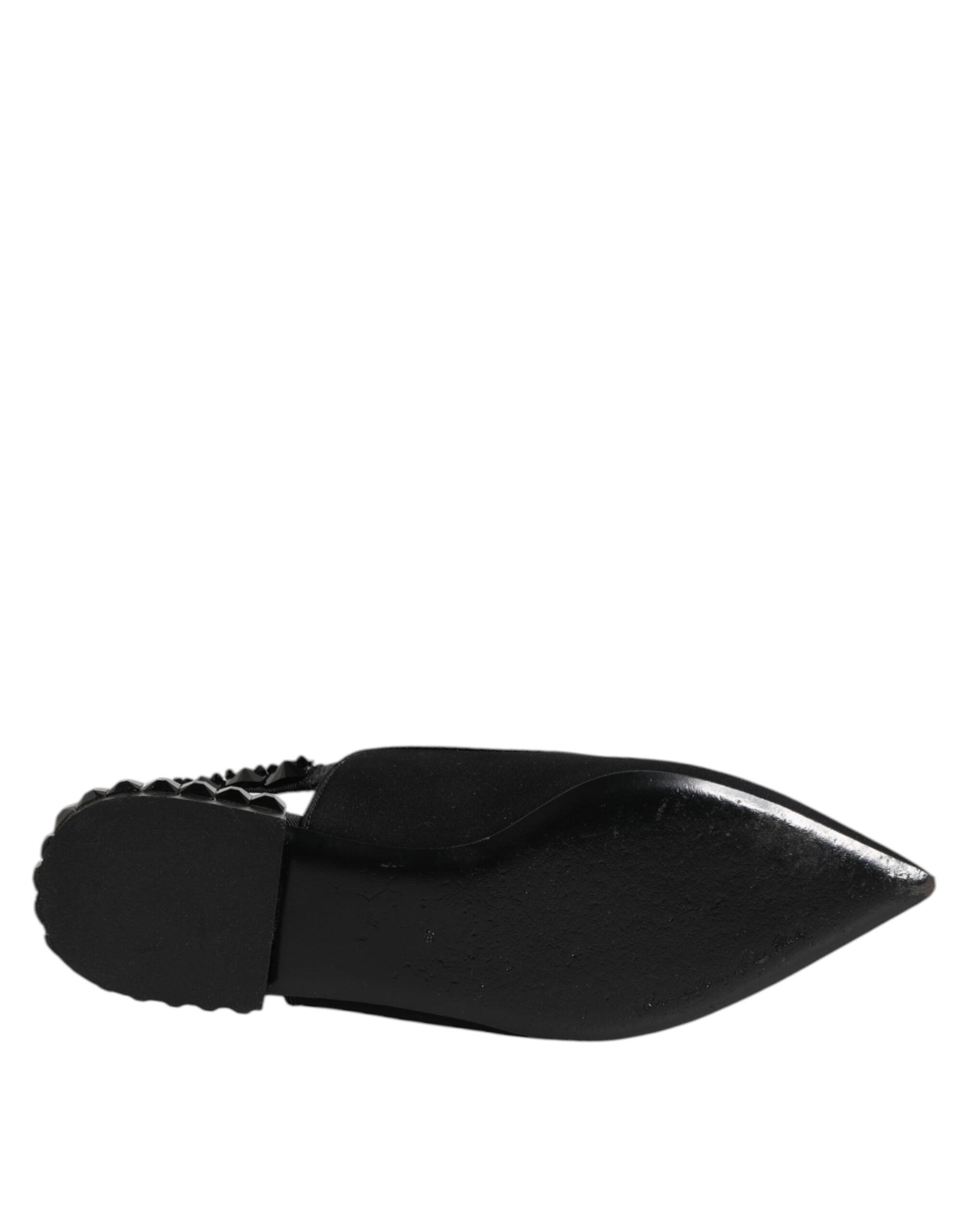 Dolce & Gabbana Black Crystal Charmeuse Slingback Shoes
