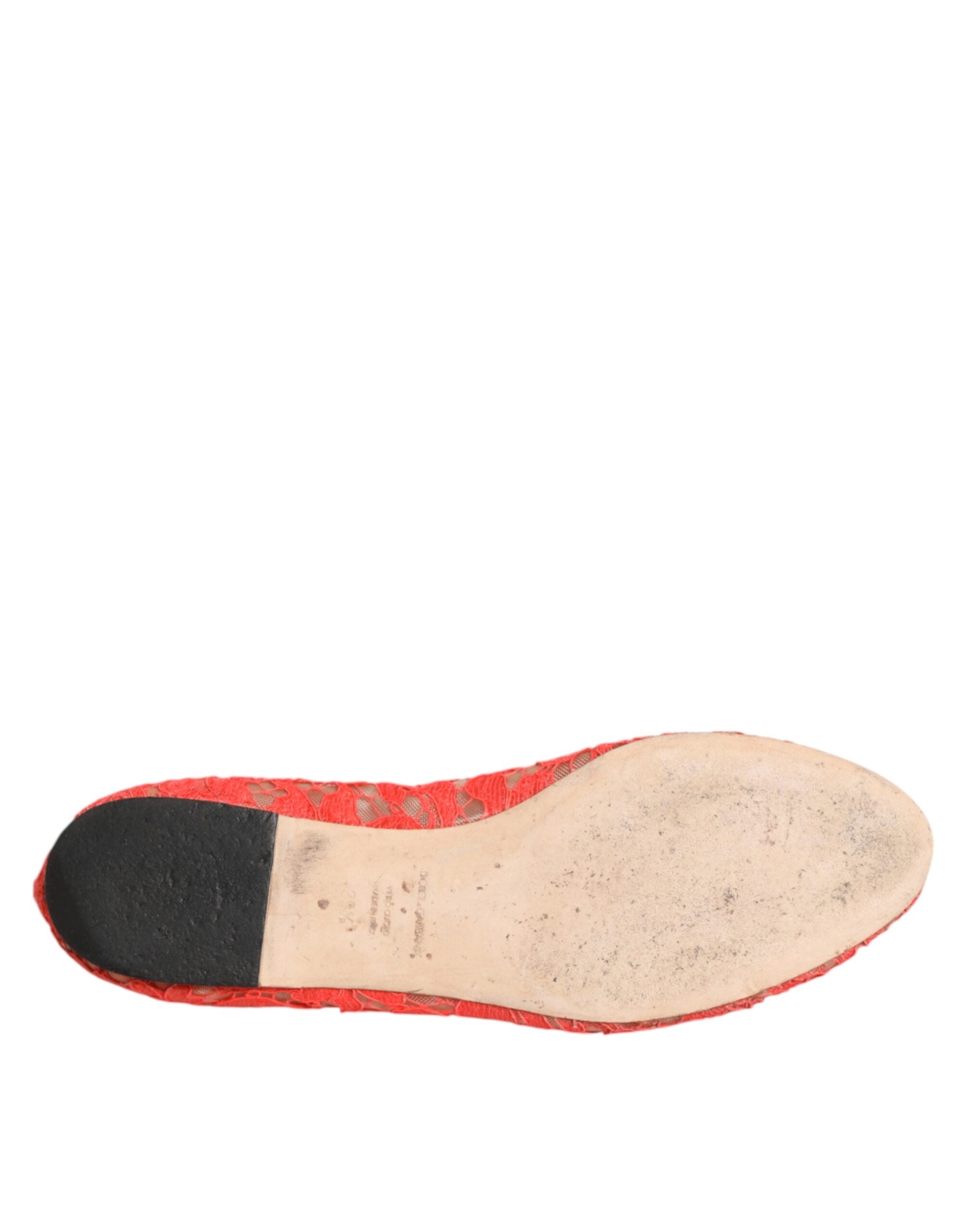 Dolce & Gabbana Orange Lace Crystal Ballet Flats Loafers Shoes