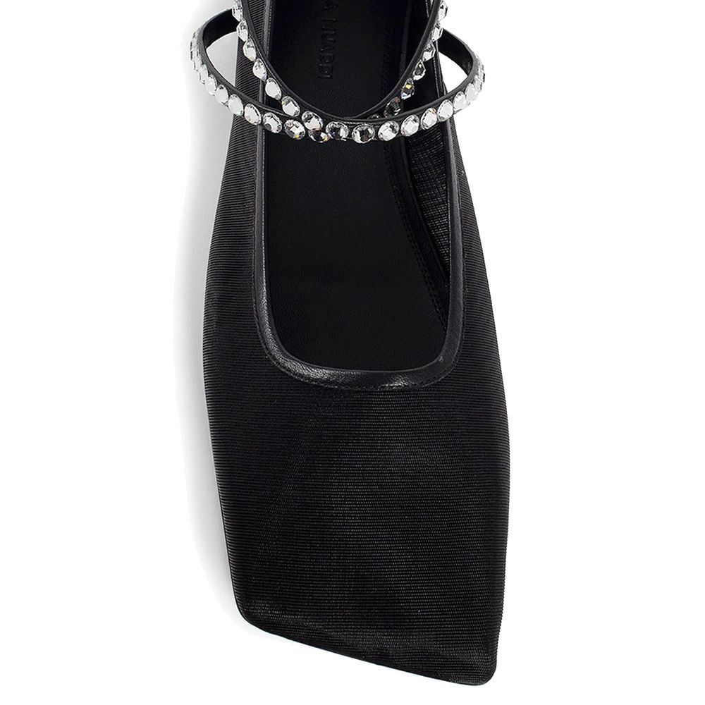 Amina Muaddi Black Fabric Ballet Flats