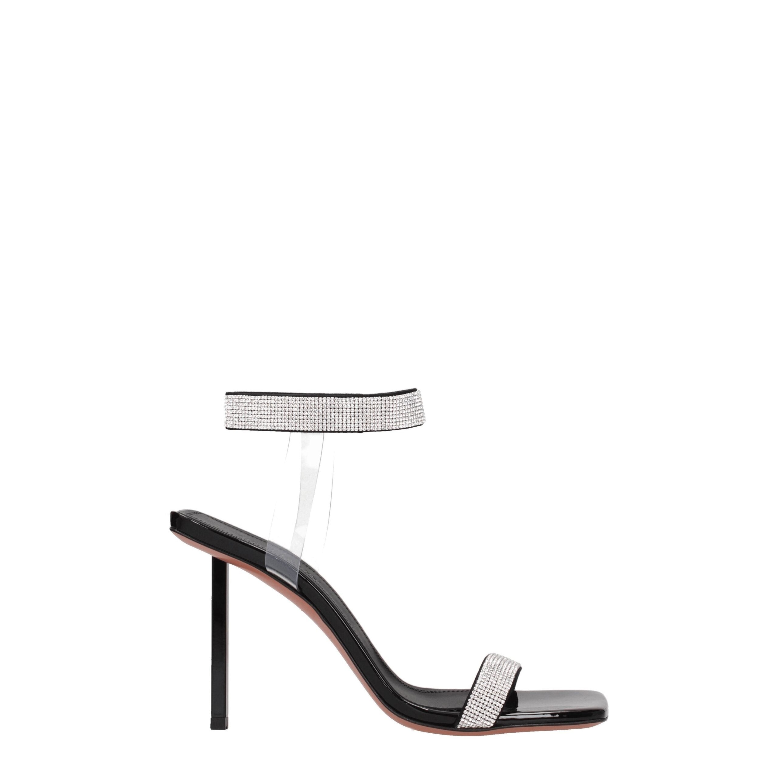 Amina Muaddi Black Crystals Stiletto Heel Sandals