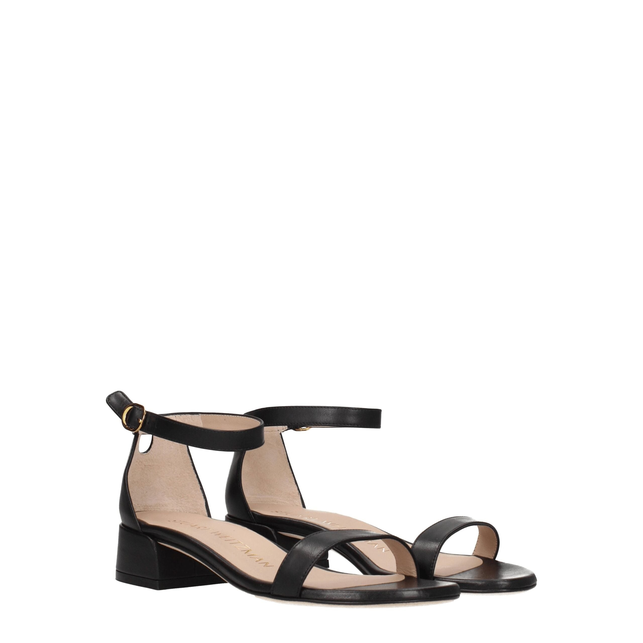 Stuart Weitzman Black Leather Flat Sandals
