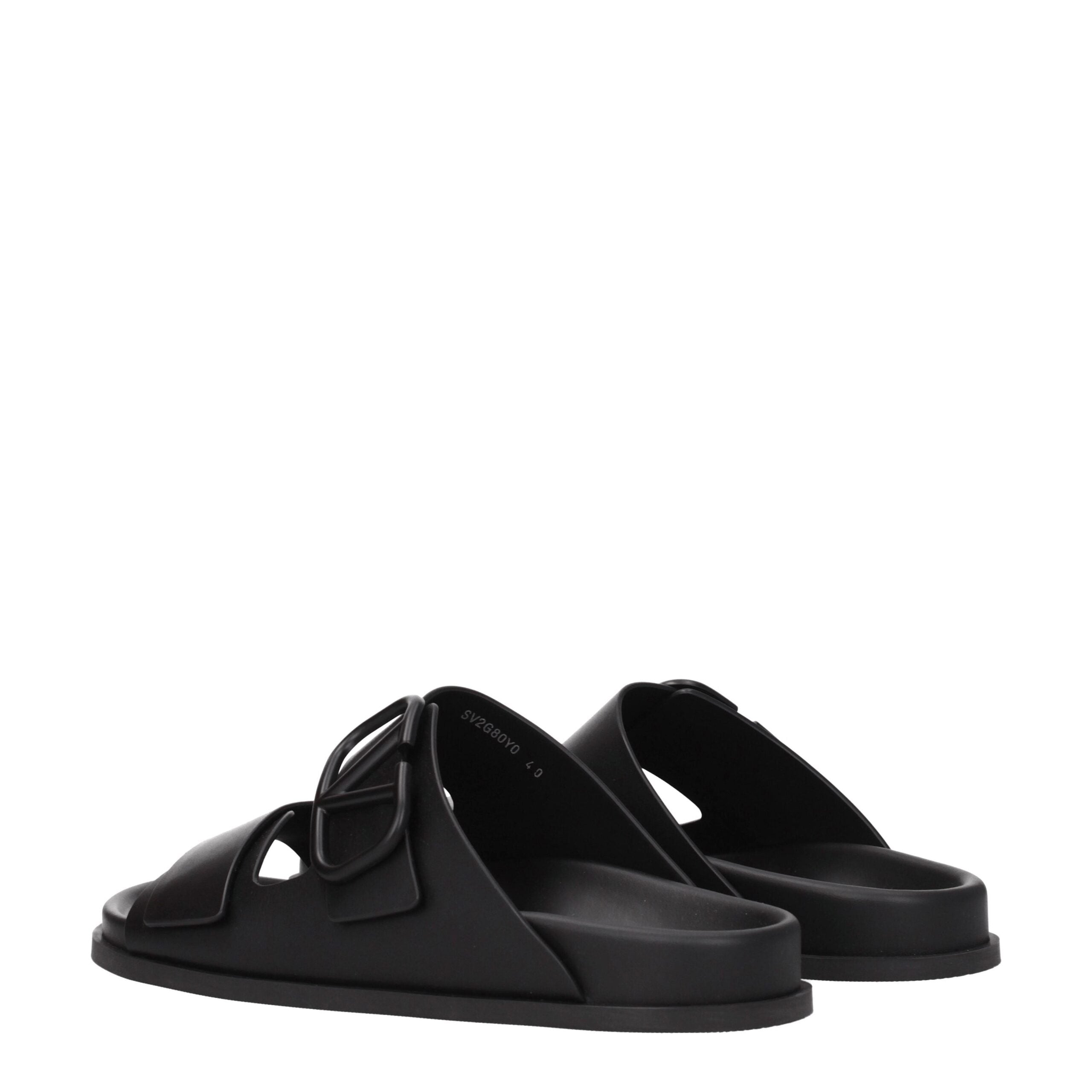 Valentino Garavani Black Leather Slippers