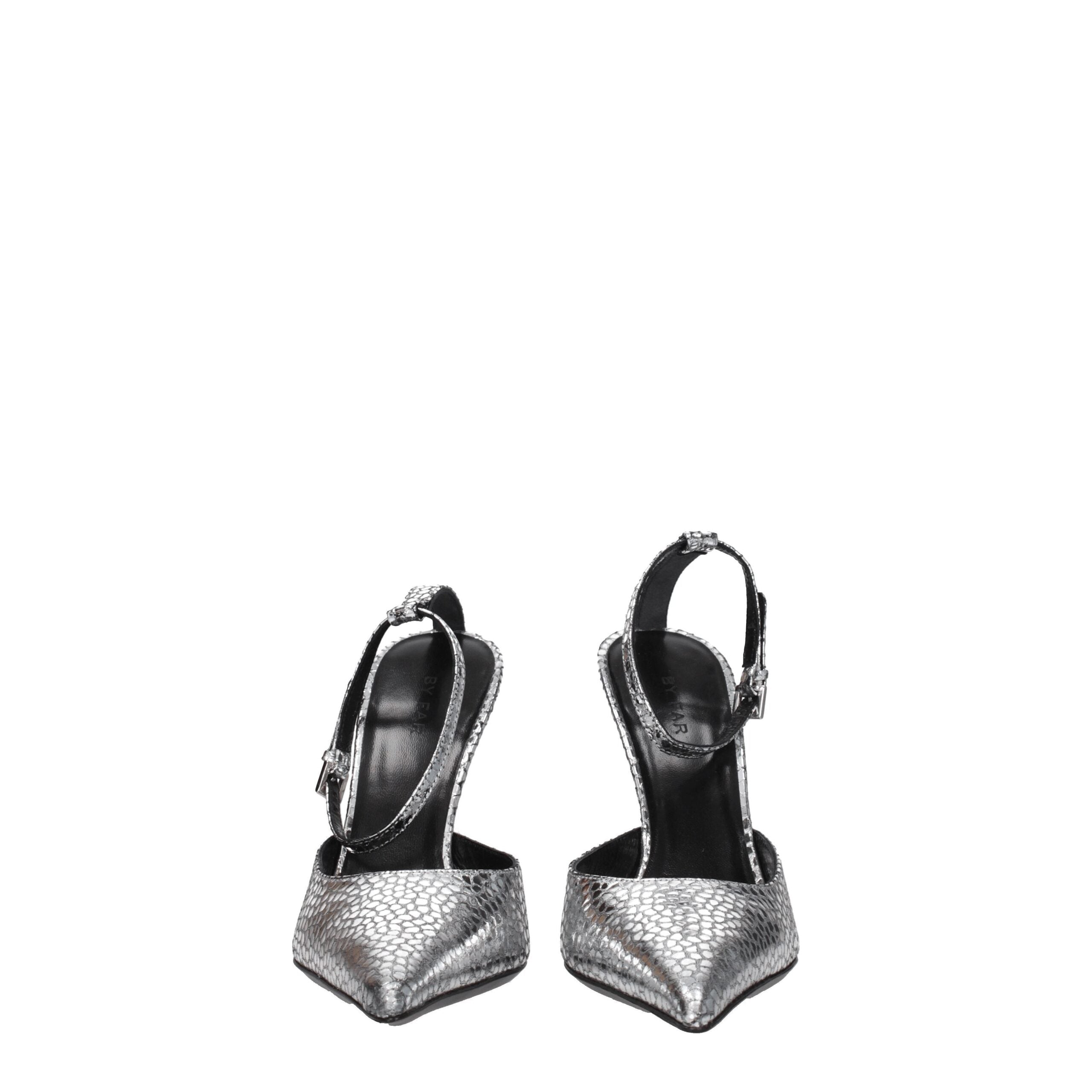 BY FAR Gray Leather High Heel Pumps