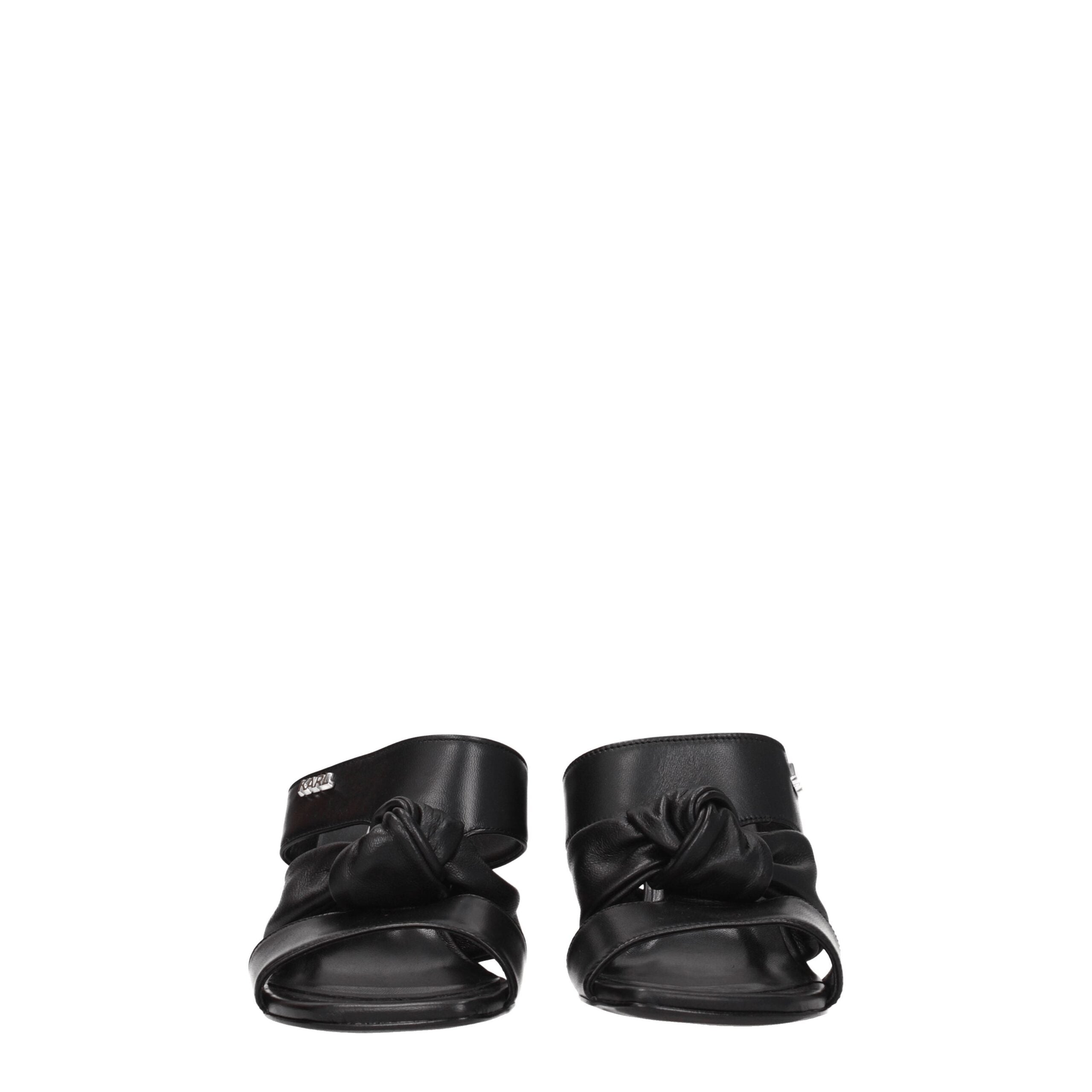 Karl Lagerfeld Black Leather Stiletto Heels Sandals