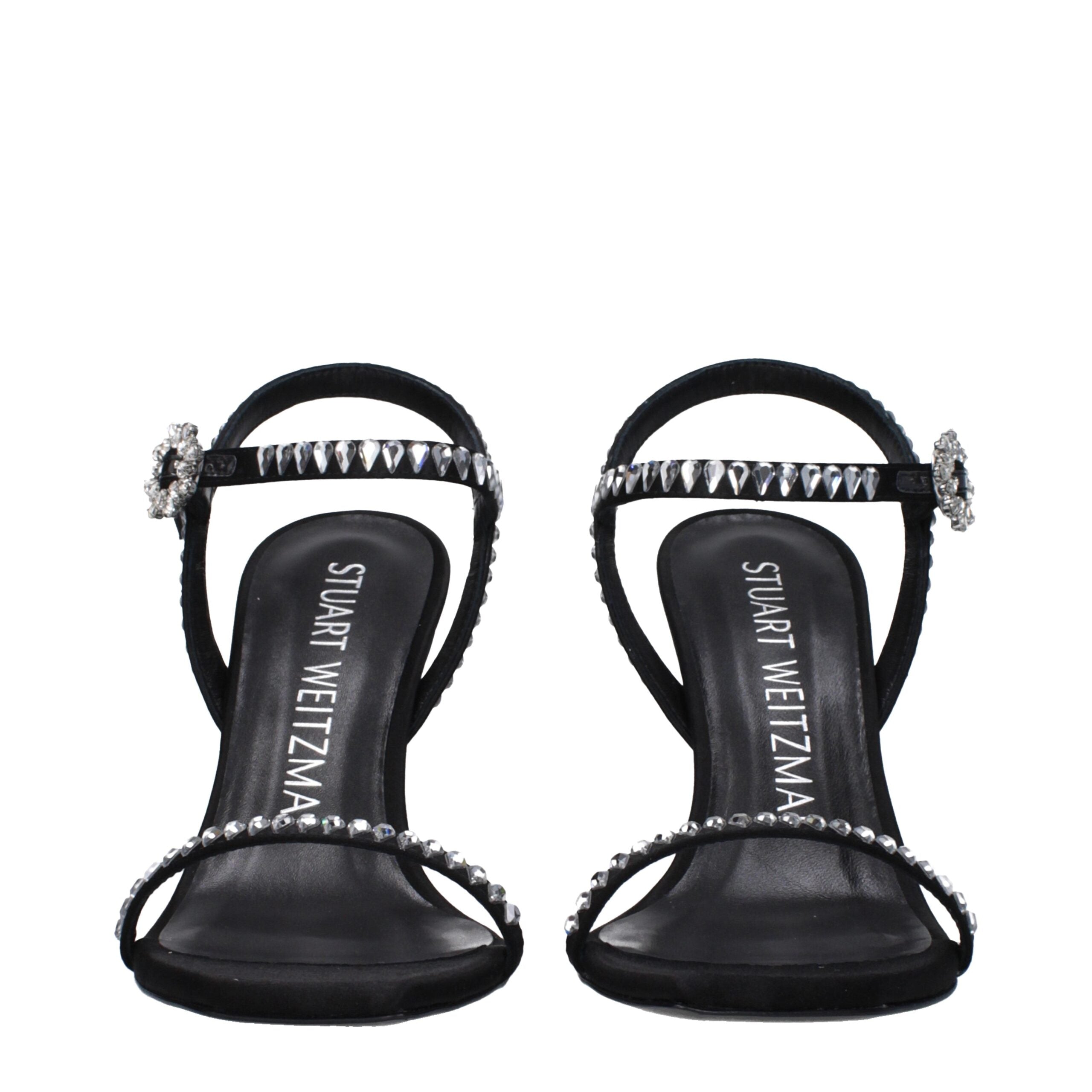 Stuart Weitzman Black Satin Stiletto Heels Sandals