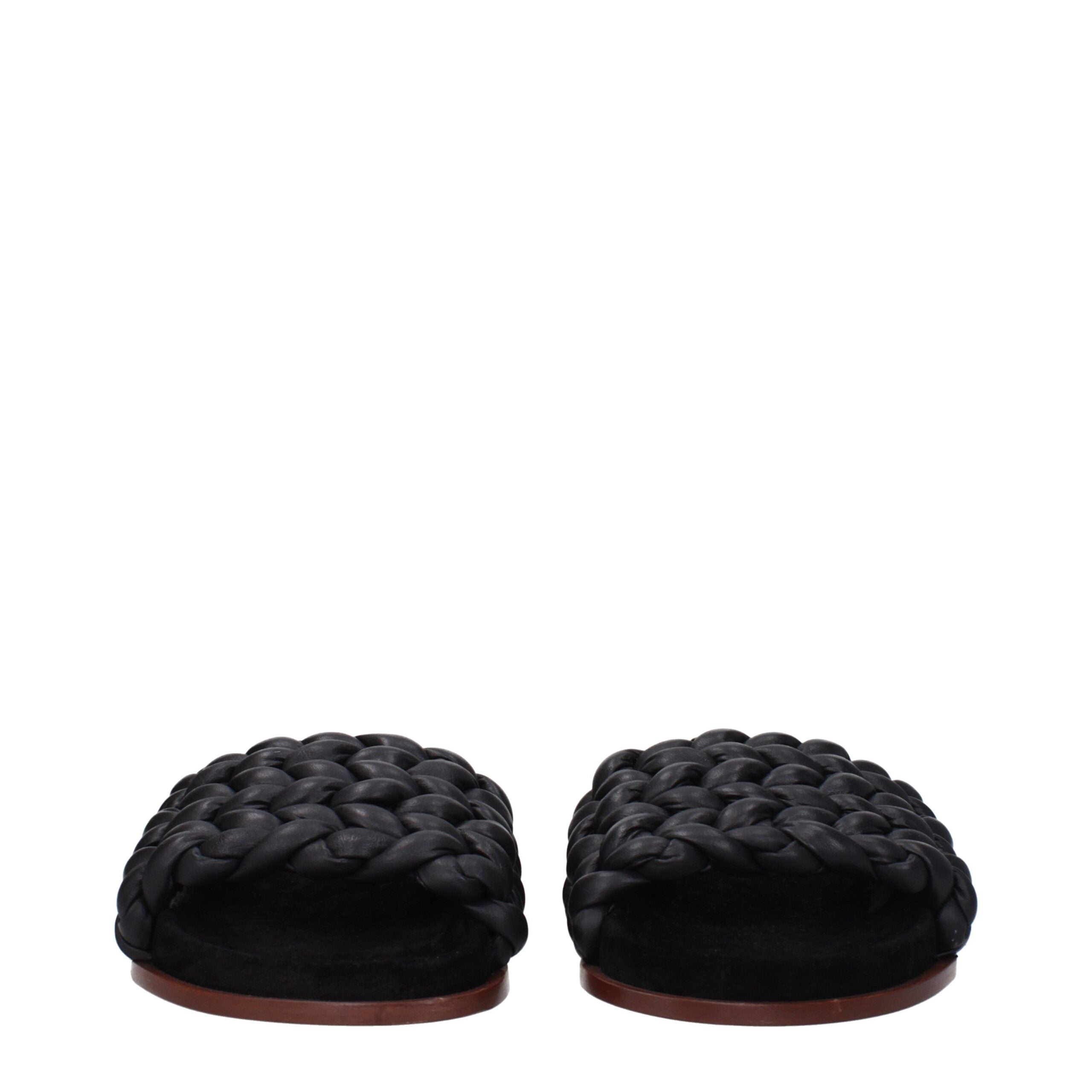 Chloé Black Leather Slippers Sandals