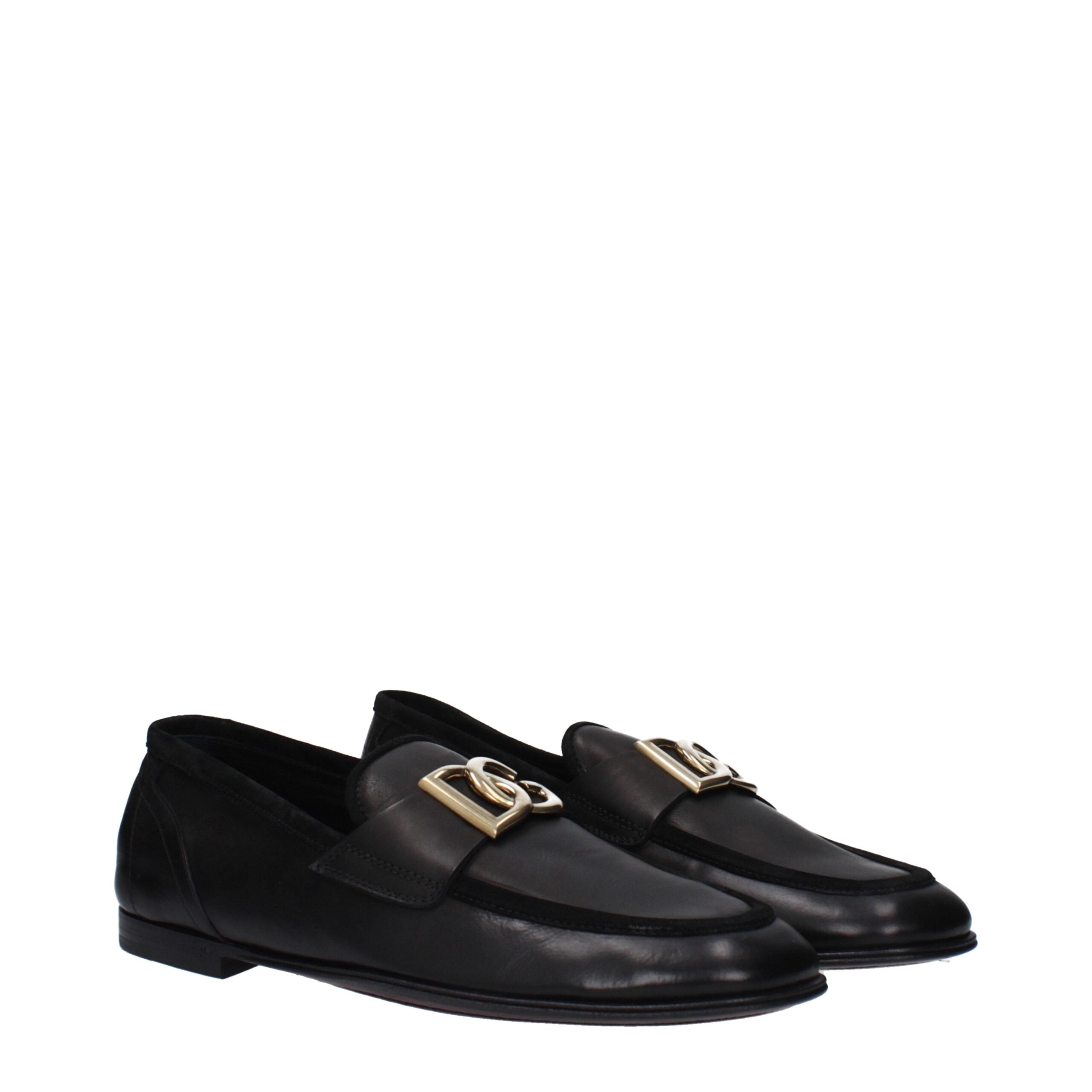 Dolce & Gabbana Black Leather Slip-On Loafers