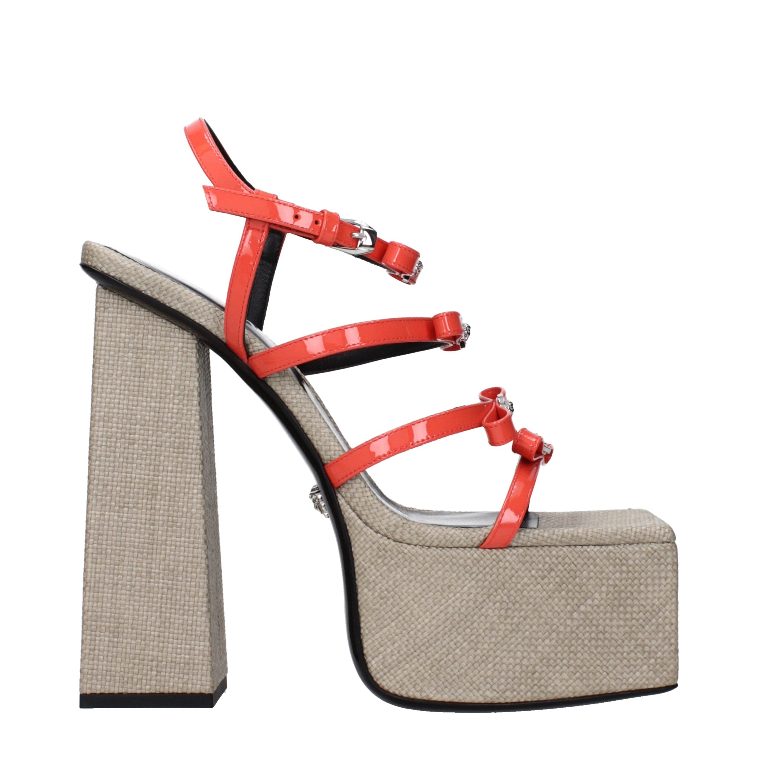 Versace Orange Leather Platform Sandals