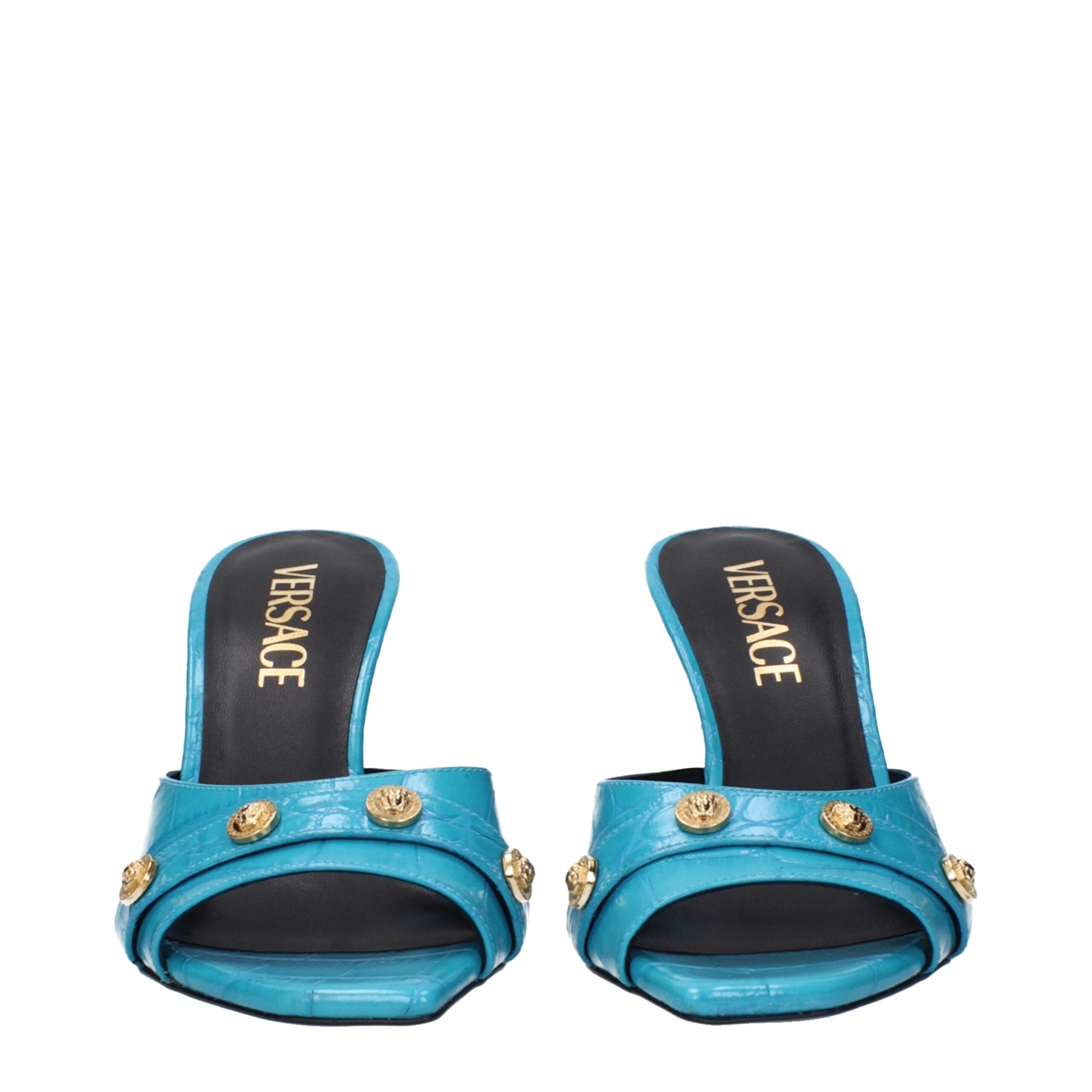 Versace Light Blue Leather Stiletto Heels Sandals