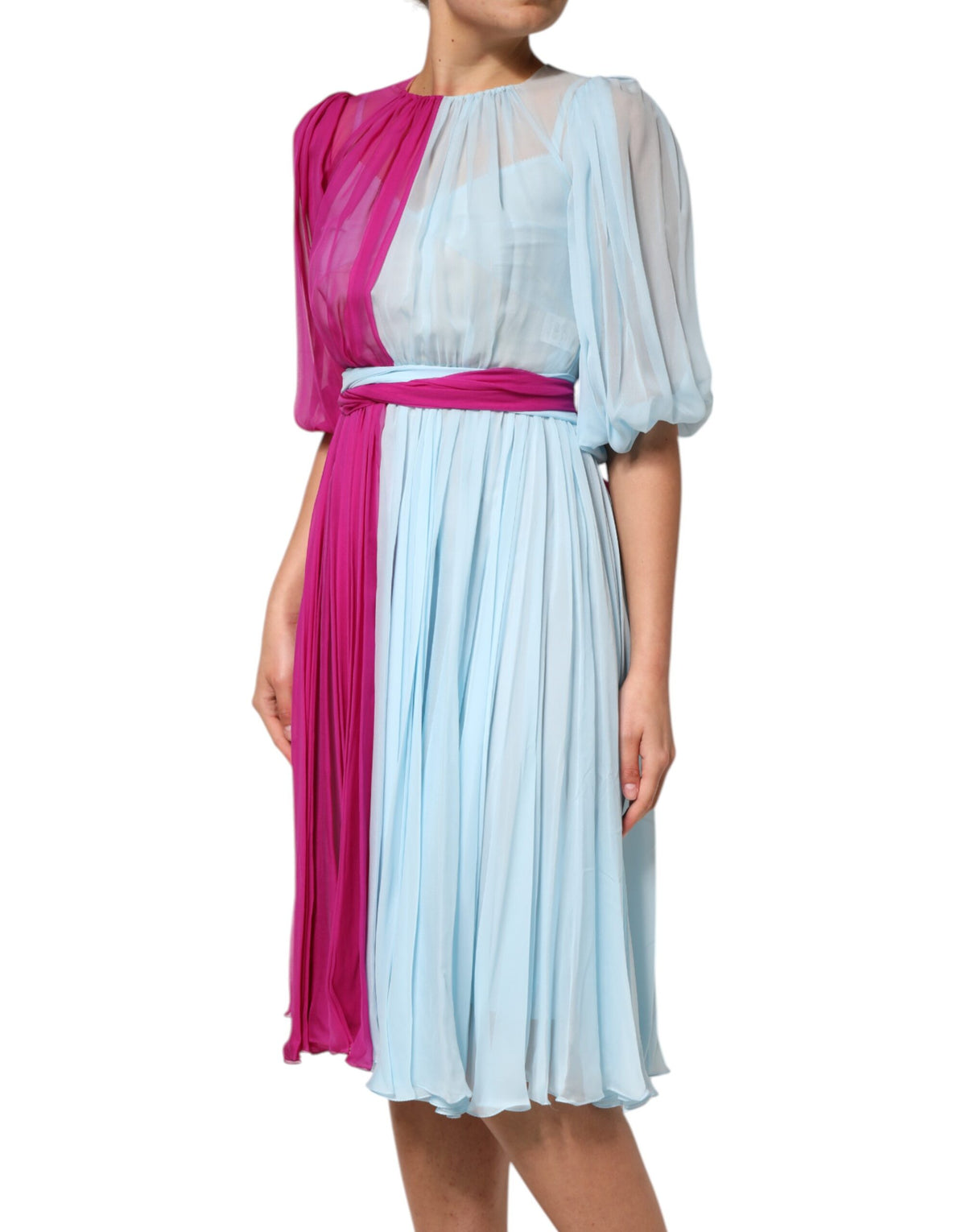 Dolce & Gabbana Fuchsia Light Blue Silk Two Tone Midi Dress