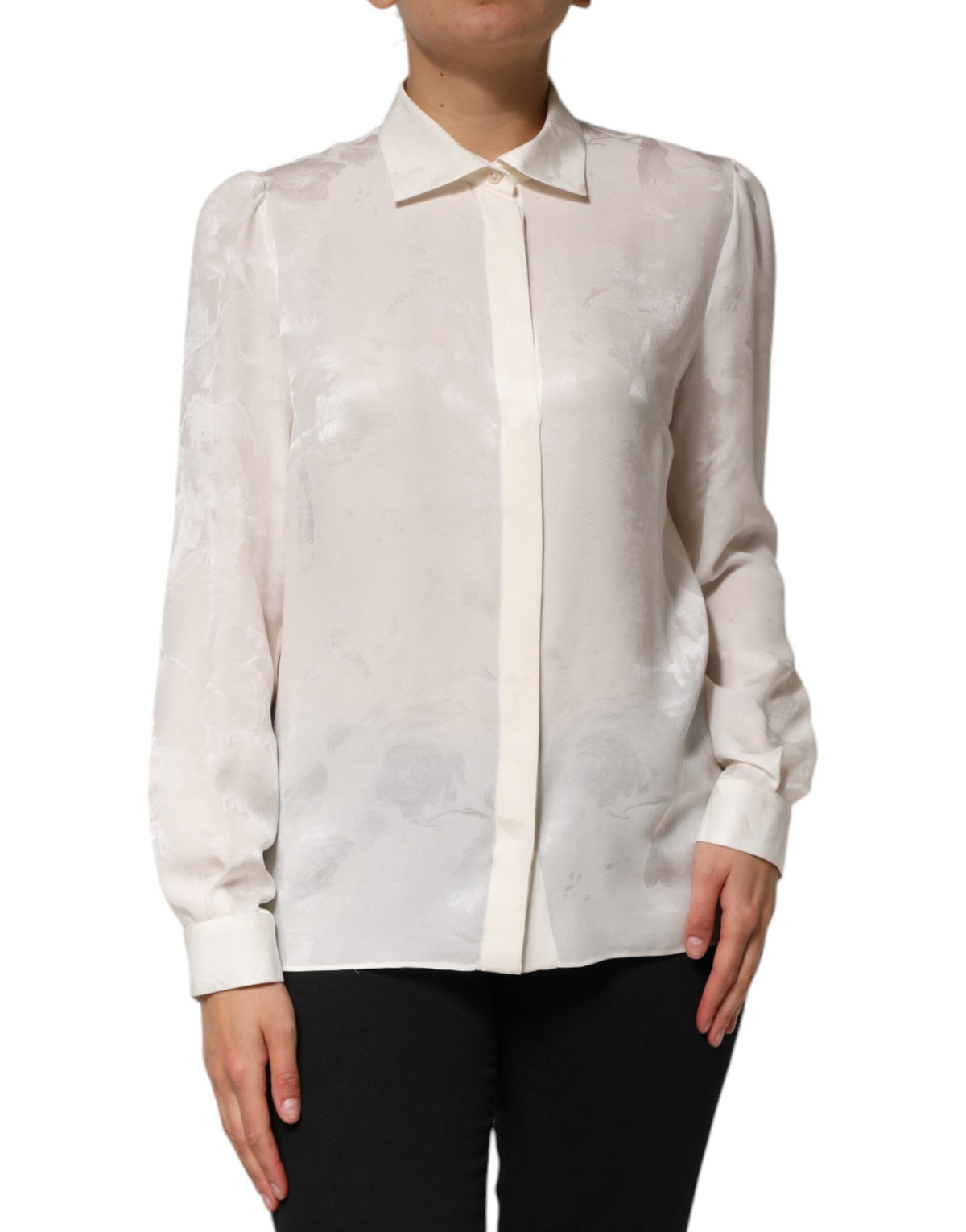 Dolce & Gabbana White Silk Long Sleeves Collared Shirt Top
