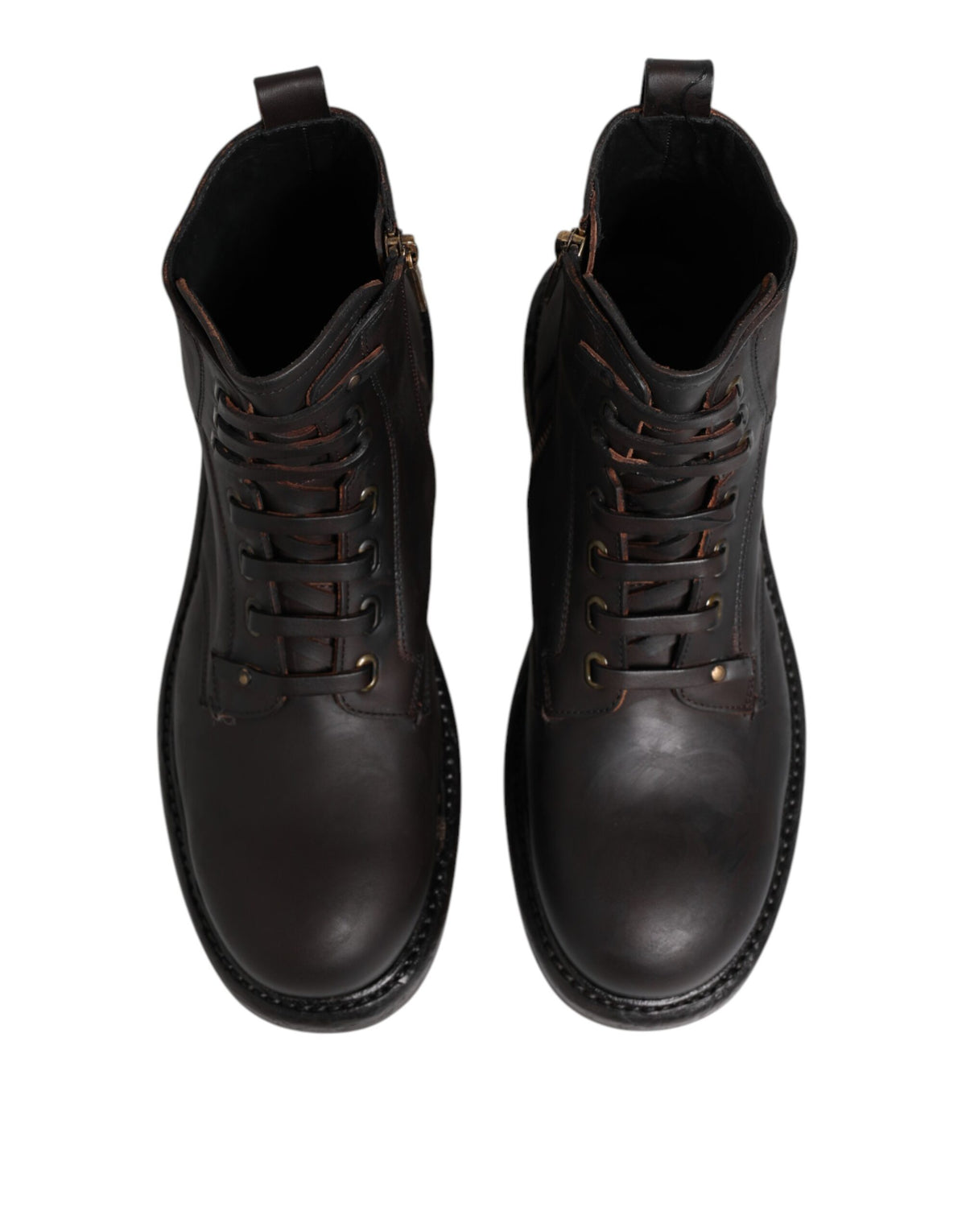 Dolce & Gabbana Dark Brown Leather Lace Up Mid Calf Boots Shoes