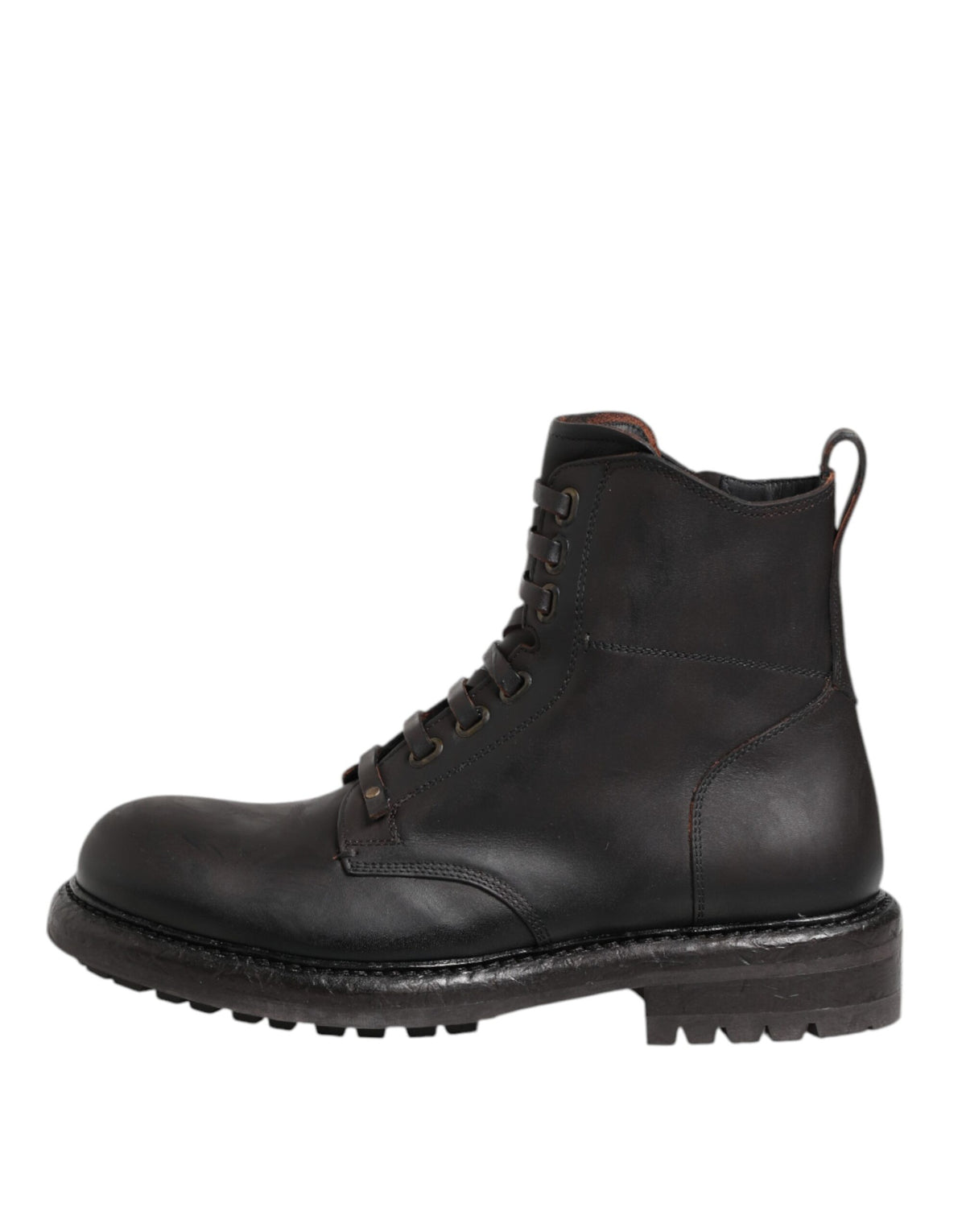 Dolce & Gabbana Dark Brown Leather Lace Up Mid Calf Boots Shoes