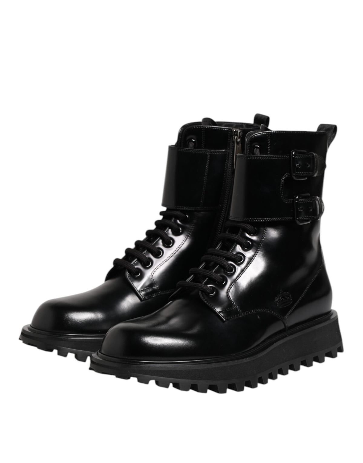 Dolce & Gabbana Black Leather Lace Up Mid Calf Boots Shoes