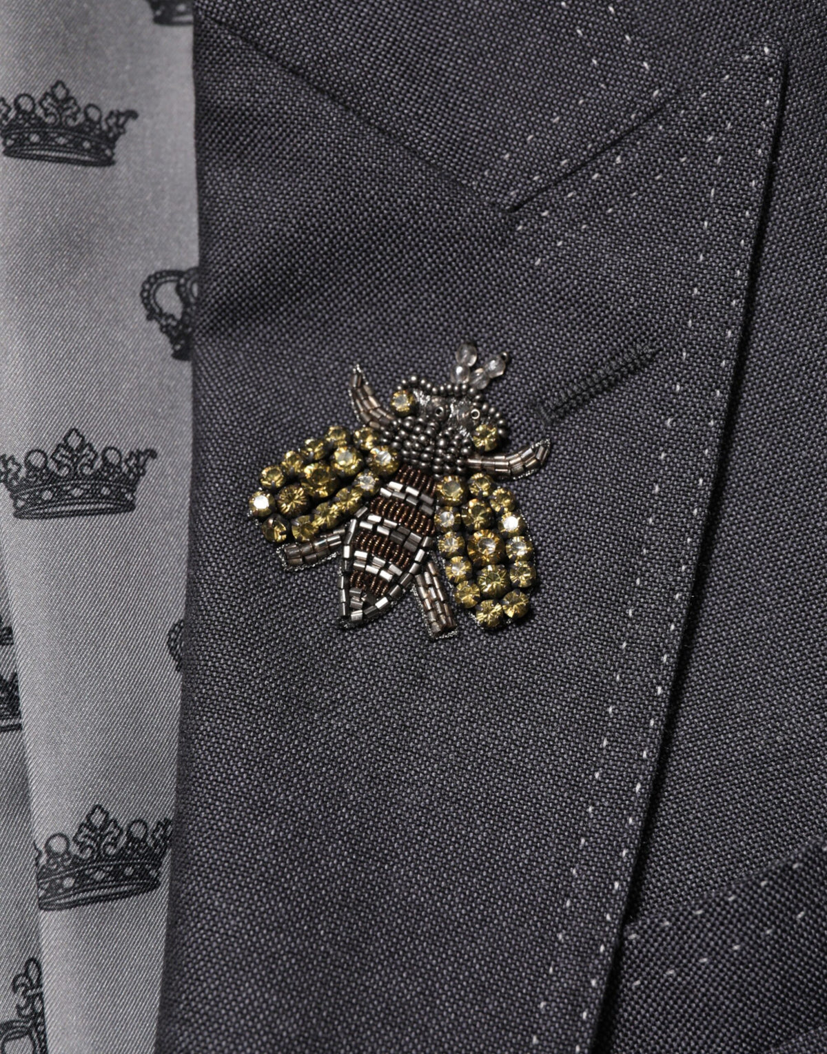 Dolce & Gabbana Dark Gray Bee Embroidery Wool Coat Blazer
