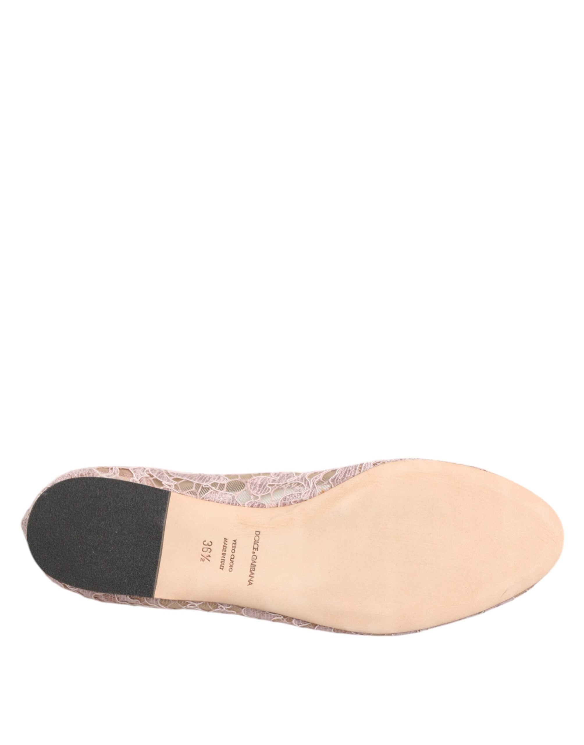 Dolce & Gabbana Pink Taormina Lace Crystals Flats Shoes