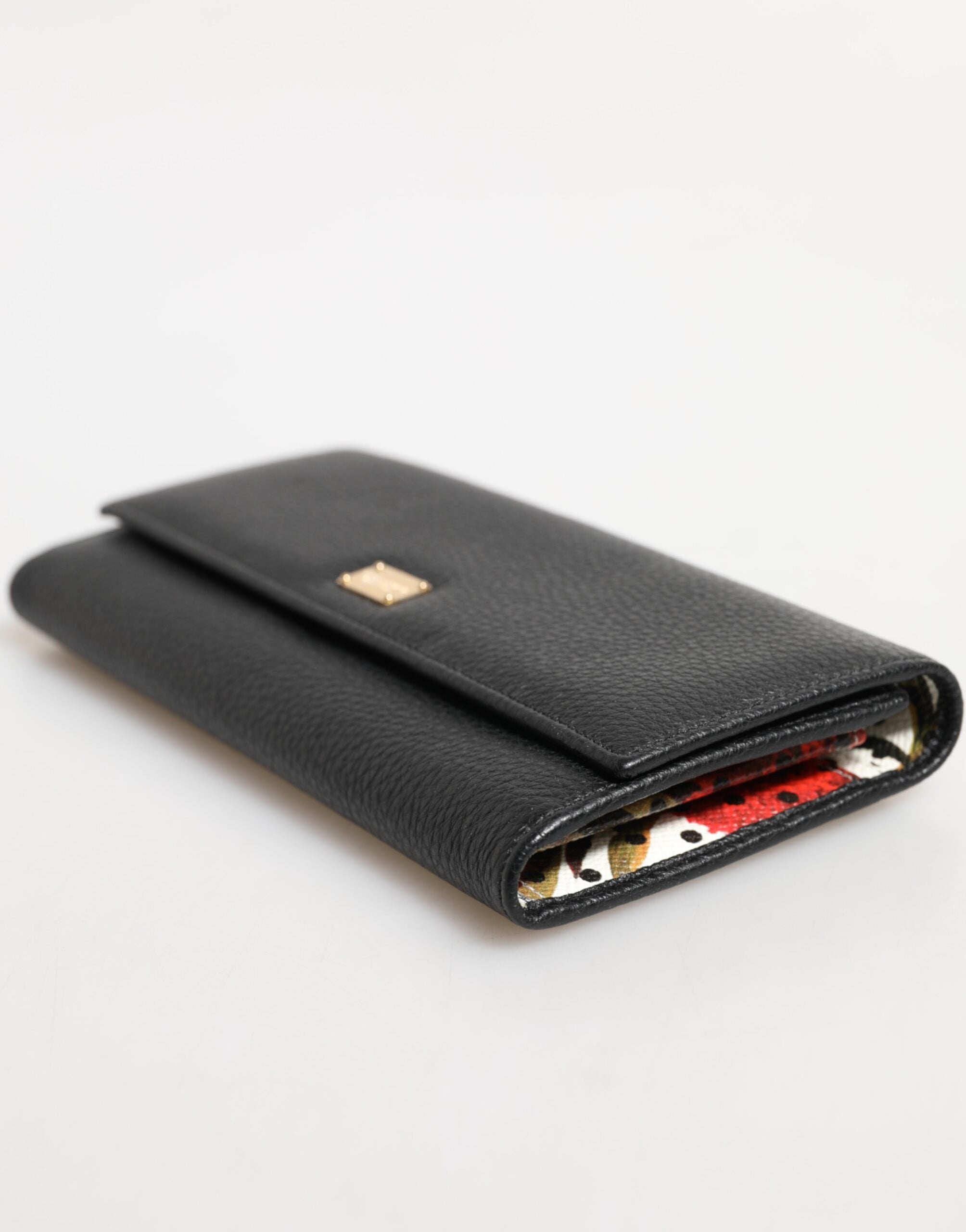 Dolce & Gabbana Black Leather Logo Plaque Card Holder Trifold Wallet