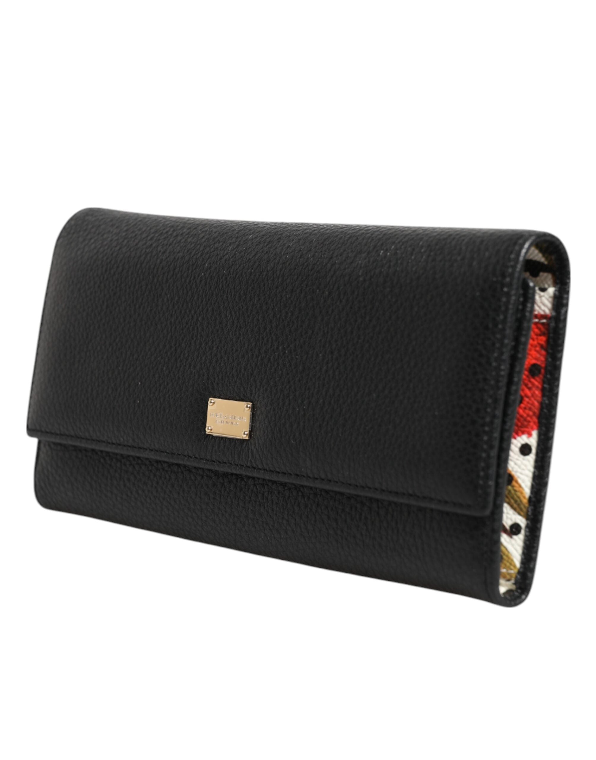 Dolce & Gabbana Black Leather Logo Plaque Trifold Card Holder Wallet