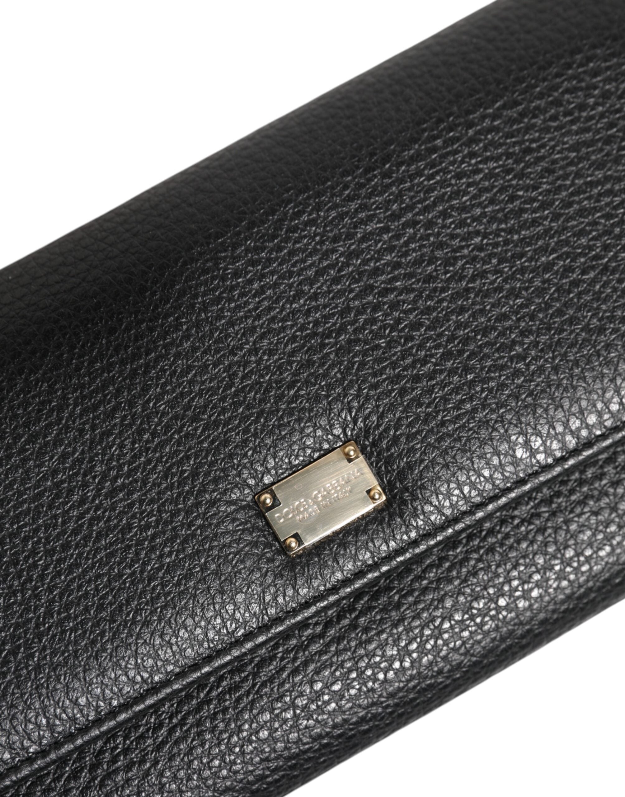 Dolce & Gabbana Black Leather Logo Plaque Trifold Card Holder Wallet