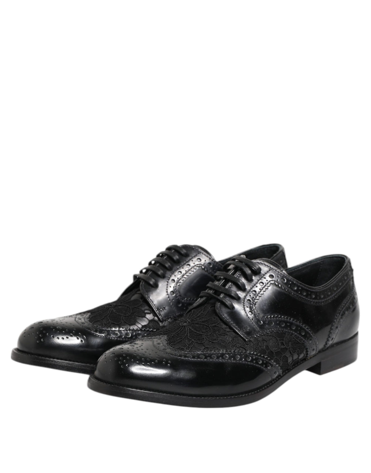 Dolce & Gabbana Black Leather Floral Lace Dress Formal Shoes